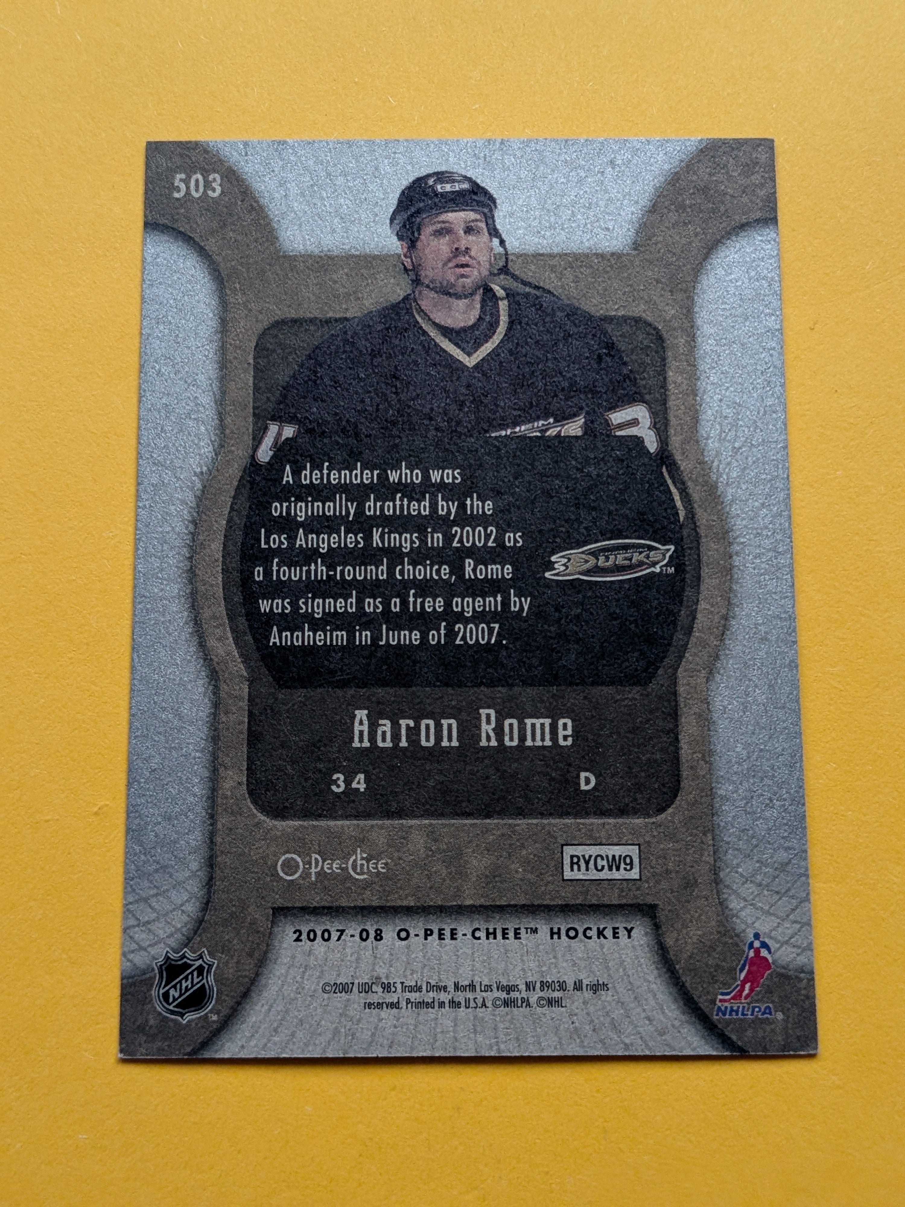 Aaron Rome Signed Anaheim Ducks Rookie Card A