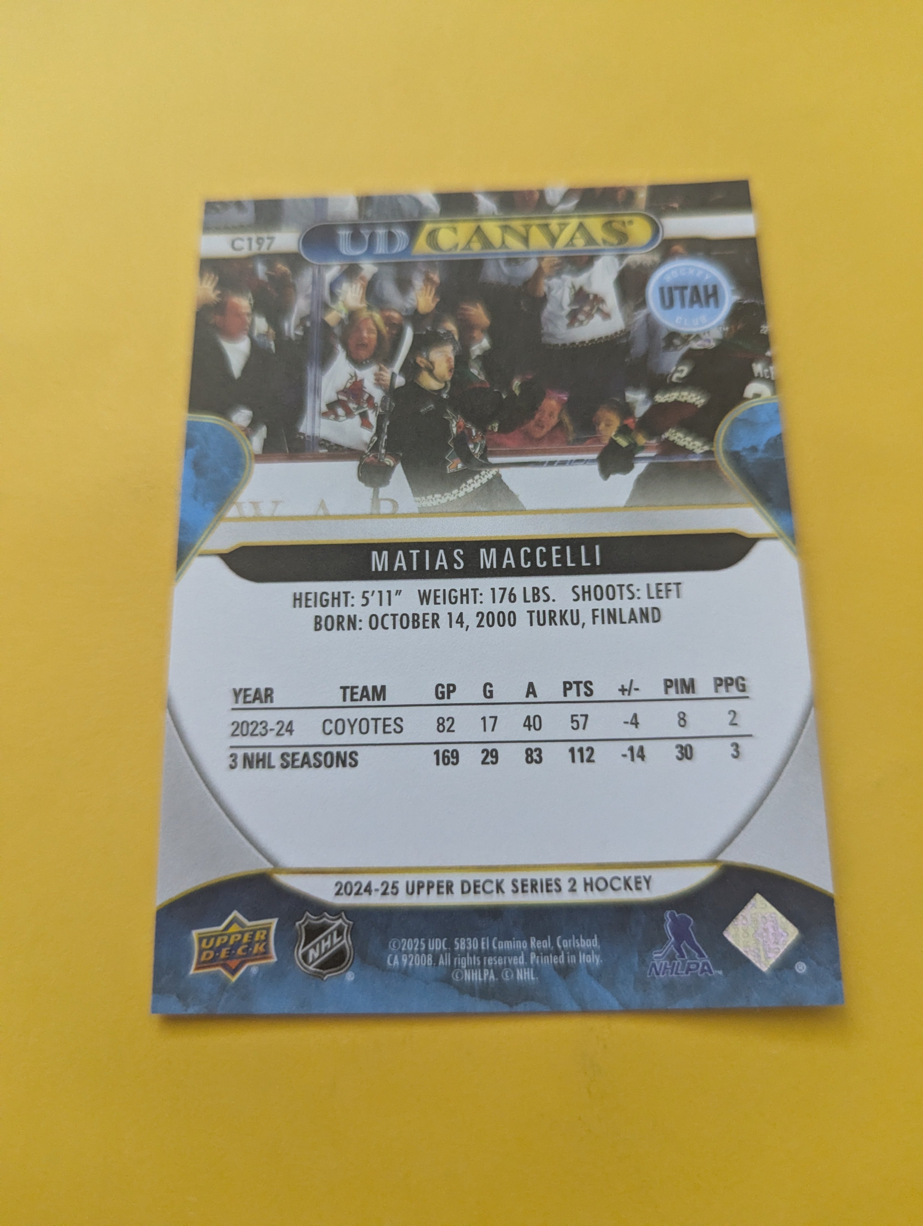 Matias Maccelli 24-25 Upper Deck UD Canvas Card