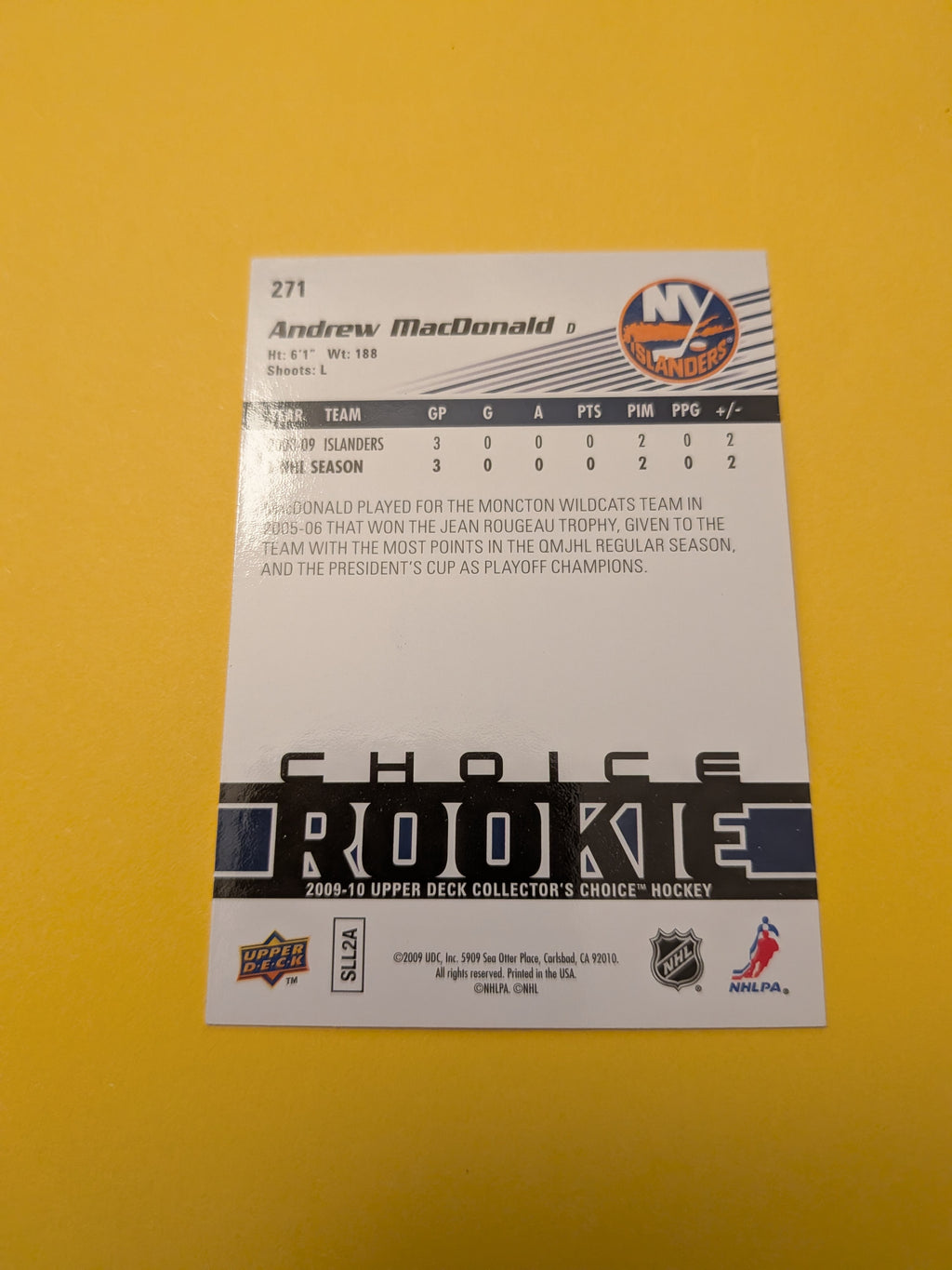 Andrew MacDonald Signed New York Islanders Rookie Card A