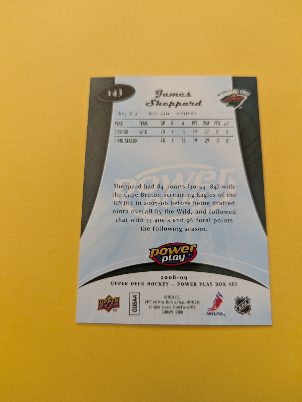 James Sheppard Signed Minnesota Wild Card