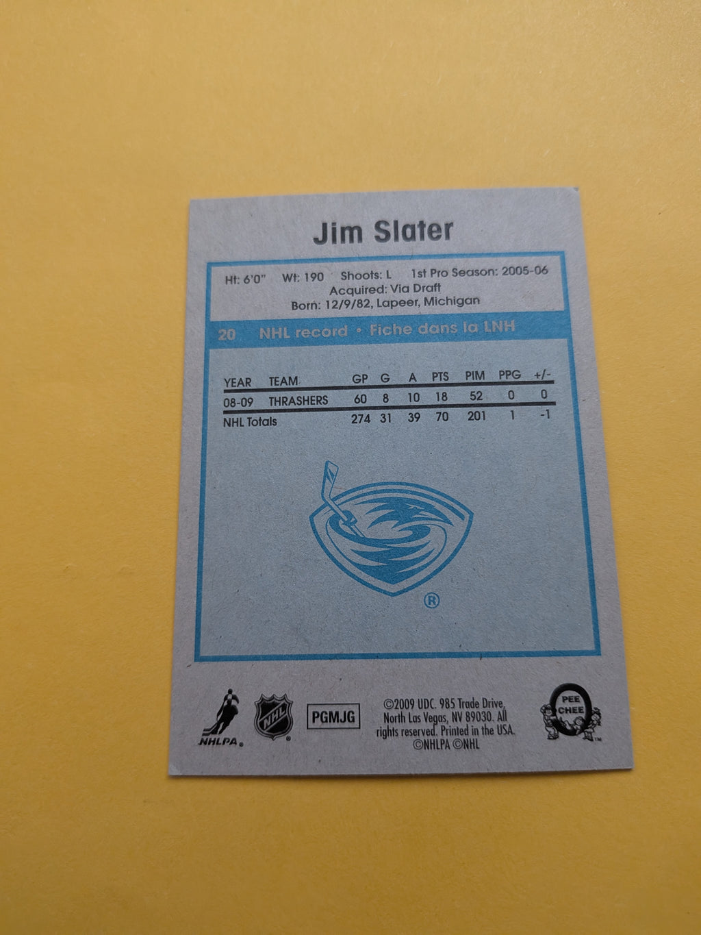 Jim Slater Signed Atlanta Thrashers Card E