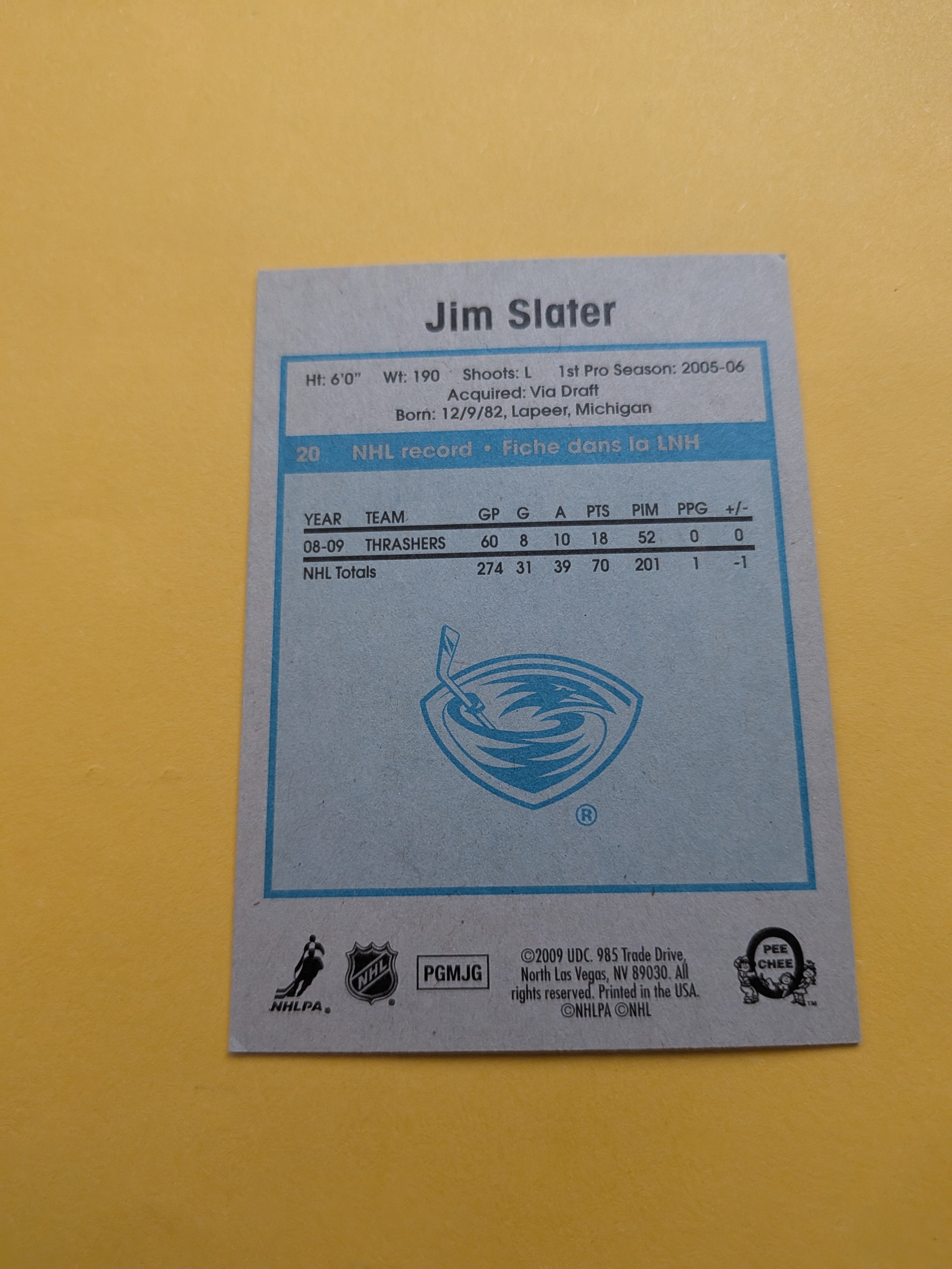 Jim Slater Signed Atlanta Thrashers Card E
