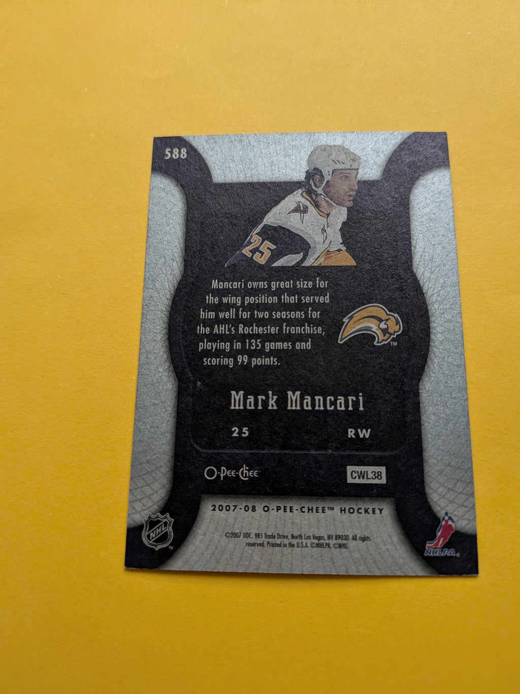 Mark Mancari Signed Buffalo Sabres Rookie Card B