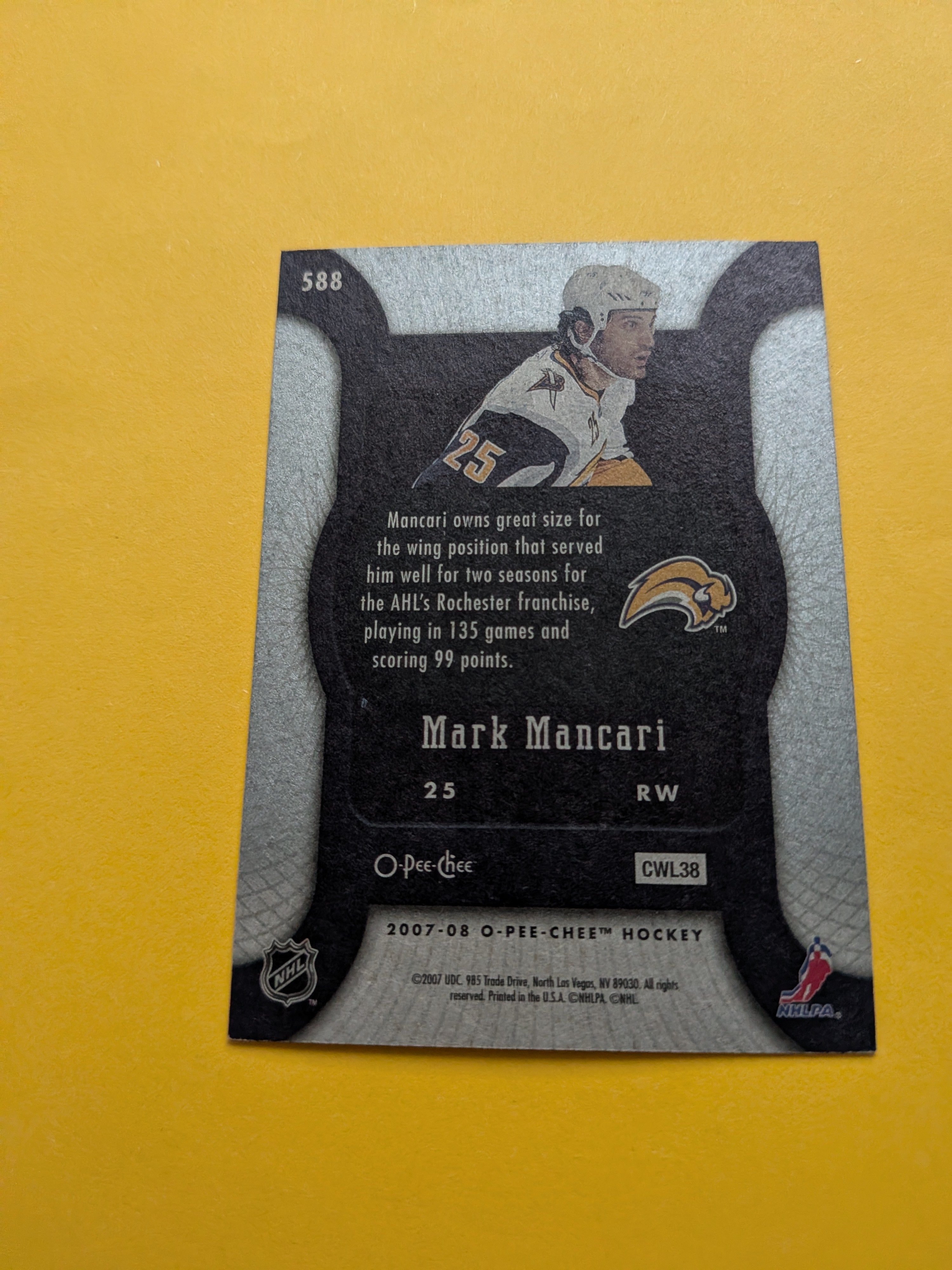 Mark Mancari Signed Buffalo Sabres Rookie Card B