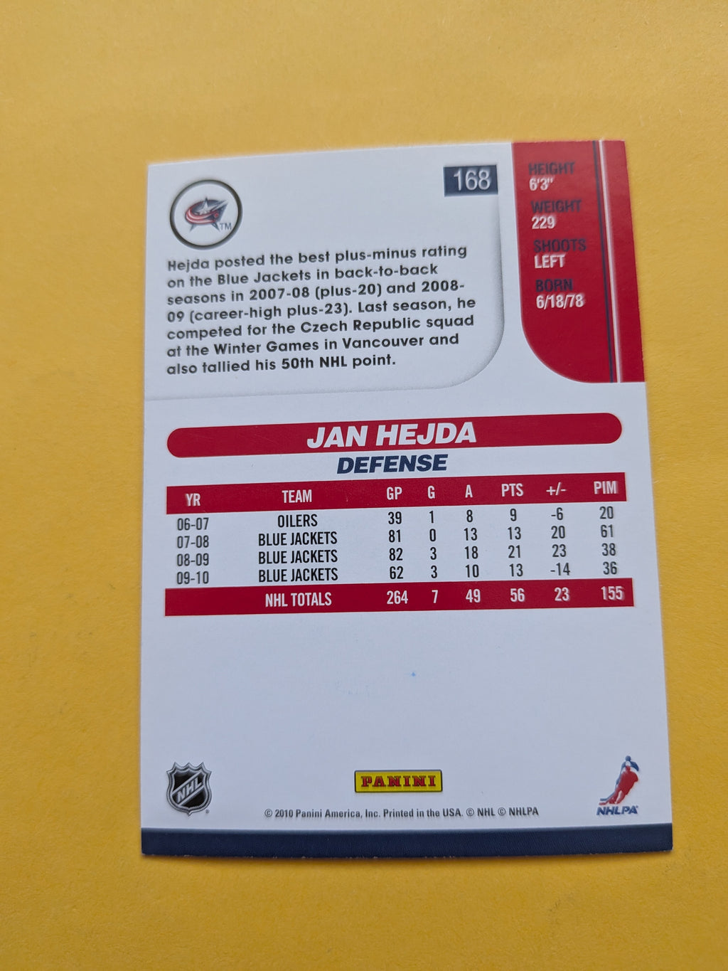 Jan Hejda Signed Columbus Blue Jackets Card A