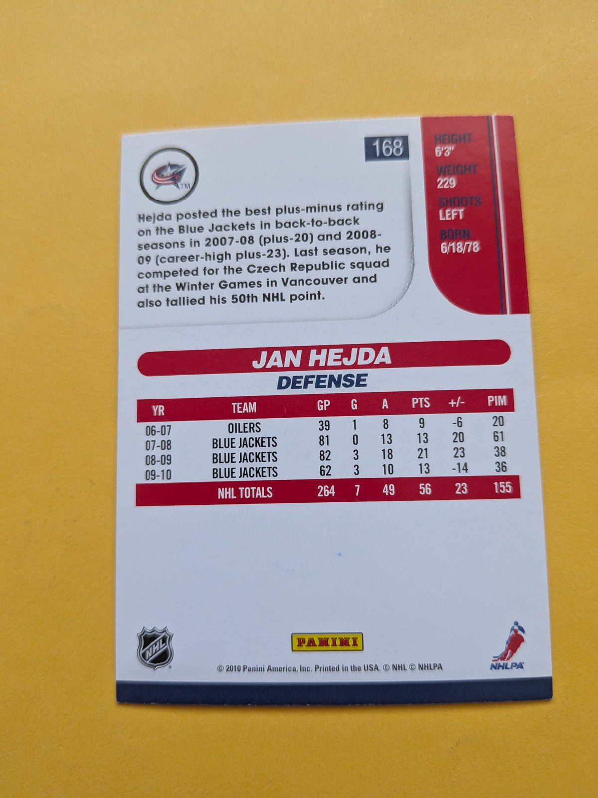 Jan Hejda Signed Columbus Blue Jackets Card A