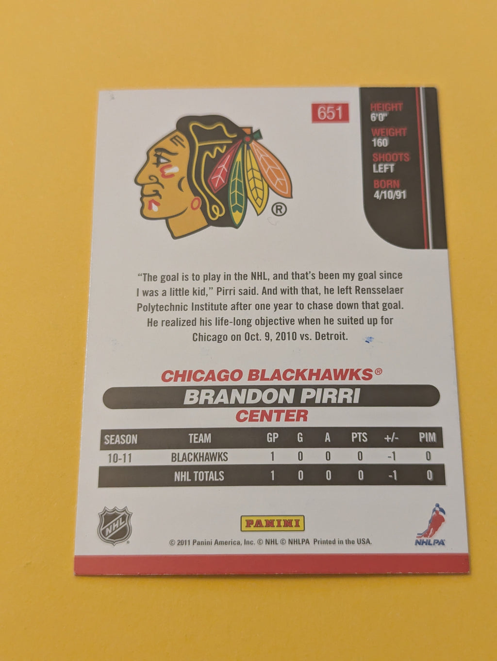 Brandon Pirri Signed Chicago Blackhawks Card