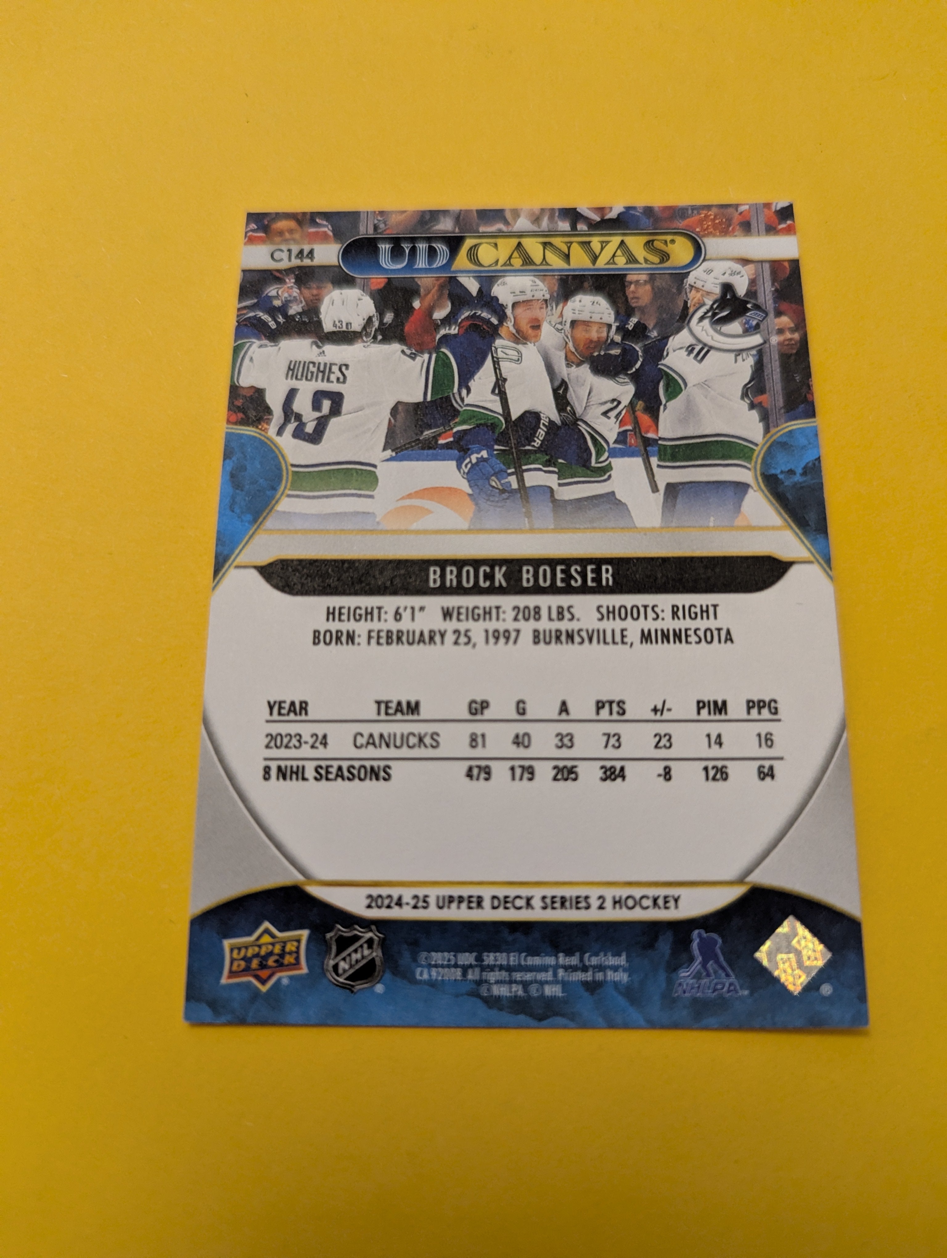 Brock Boeser 24-25 Upper Deck UD Canvas Card