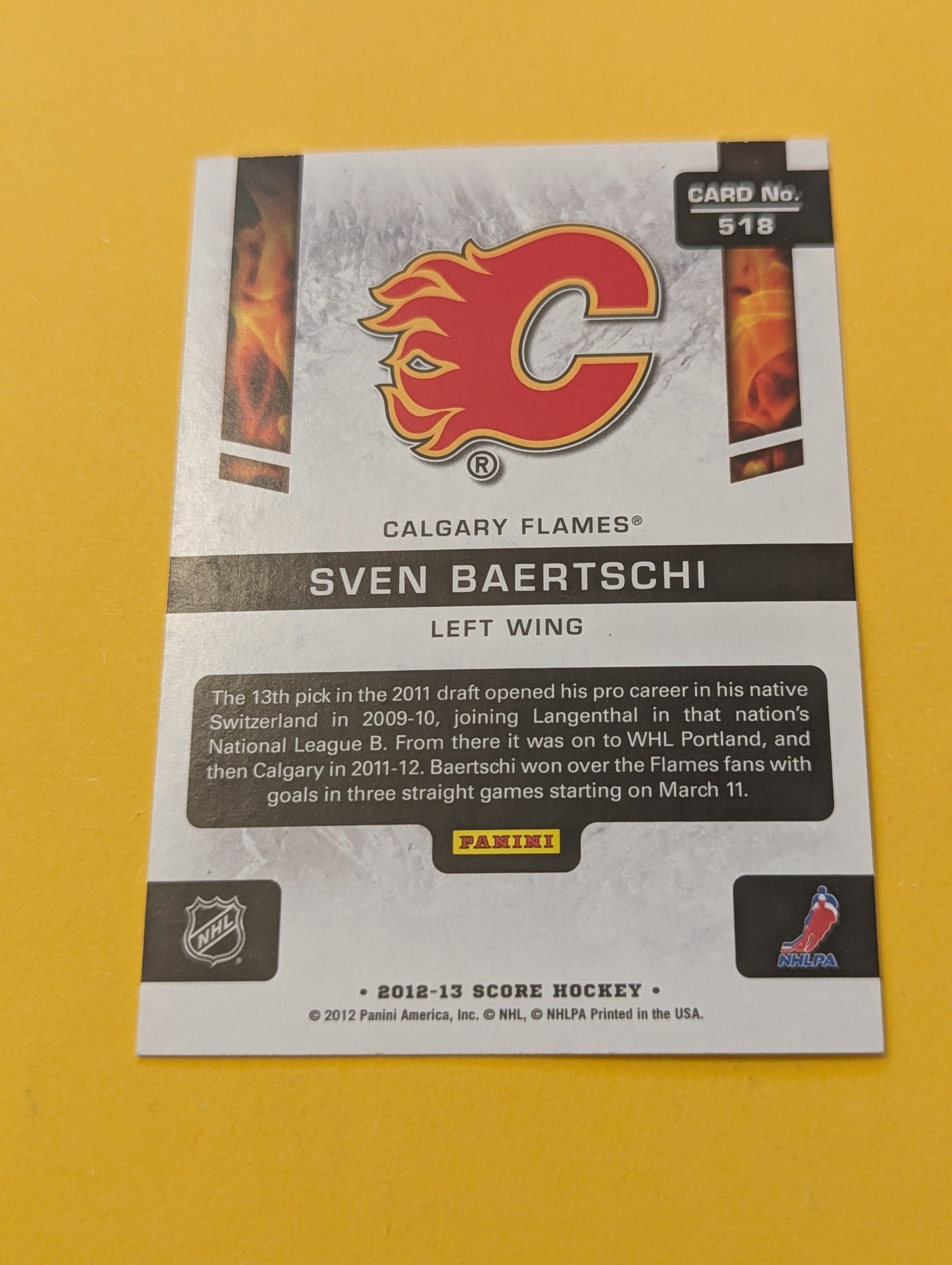 Sven Baertschi Signed Calgary Flames Rookie Card