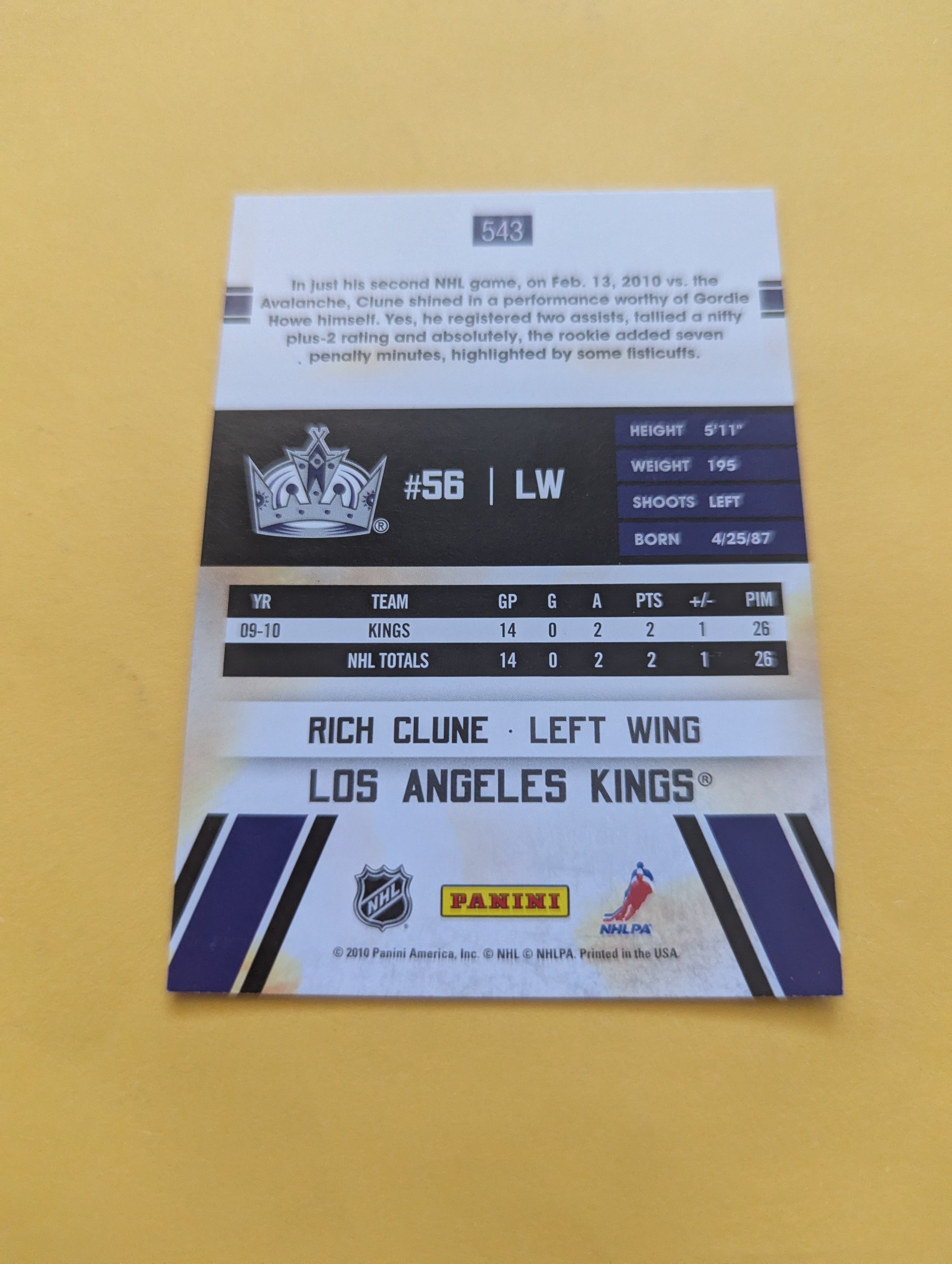 Rich Clune Signed Los Angeles Kings Rookie Card