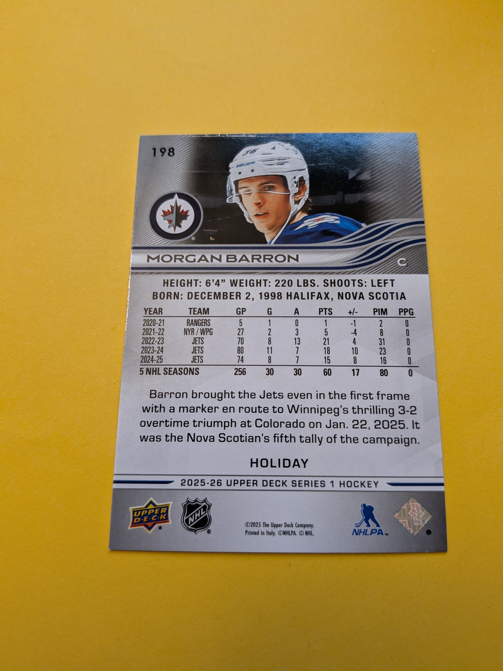 Morgan Barron 25-26 Upper Deck Green Holiday Card