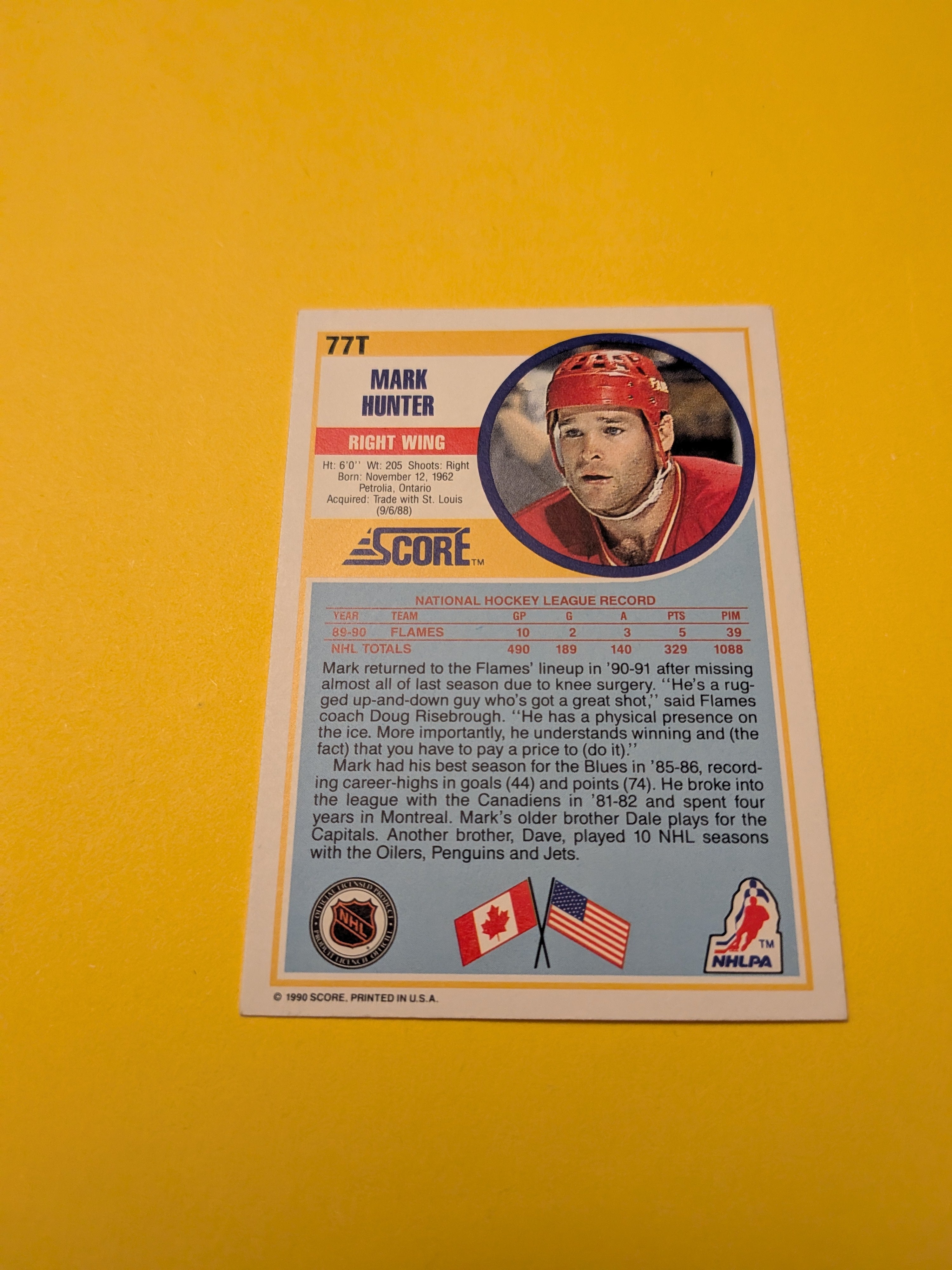 Mark Hunter Signed Calgary Flames Card A