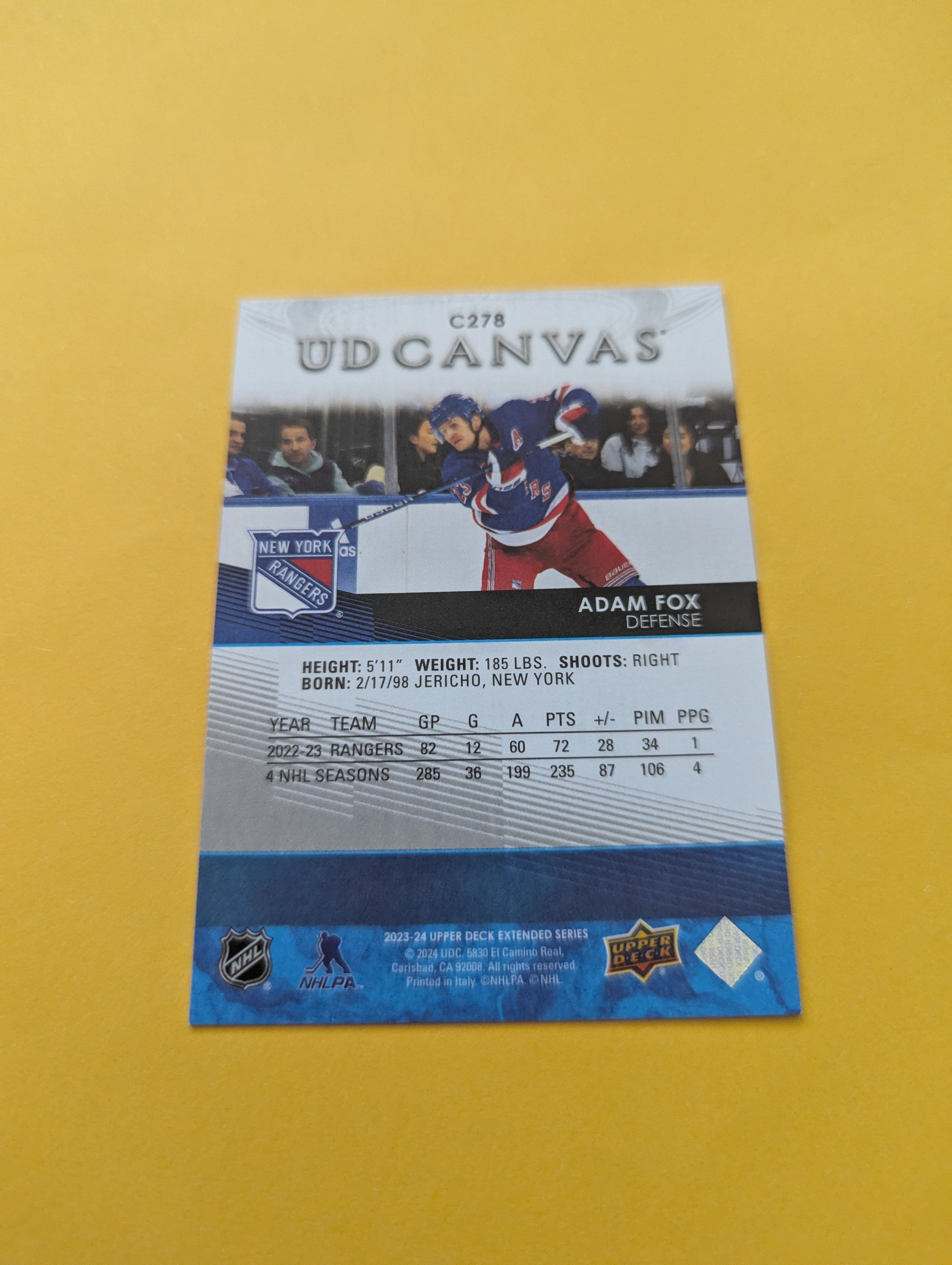 Adam Fox 23-24 Upper Deck UD Canvas Card
