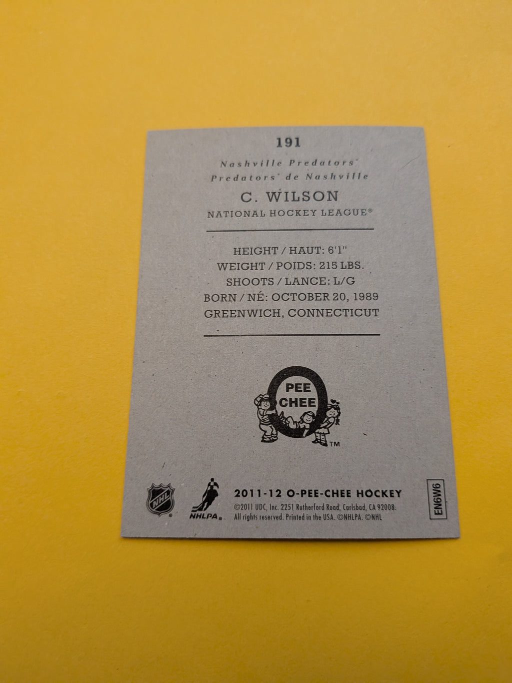 Colin Wilson Signed Nashville Predators Card G