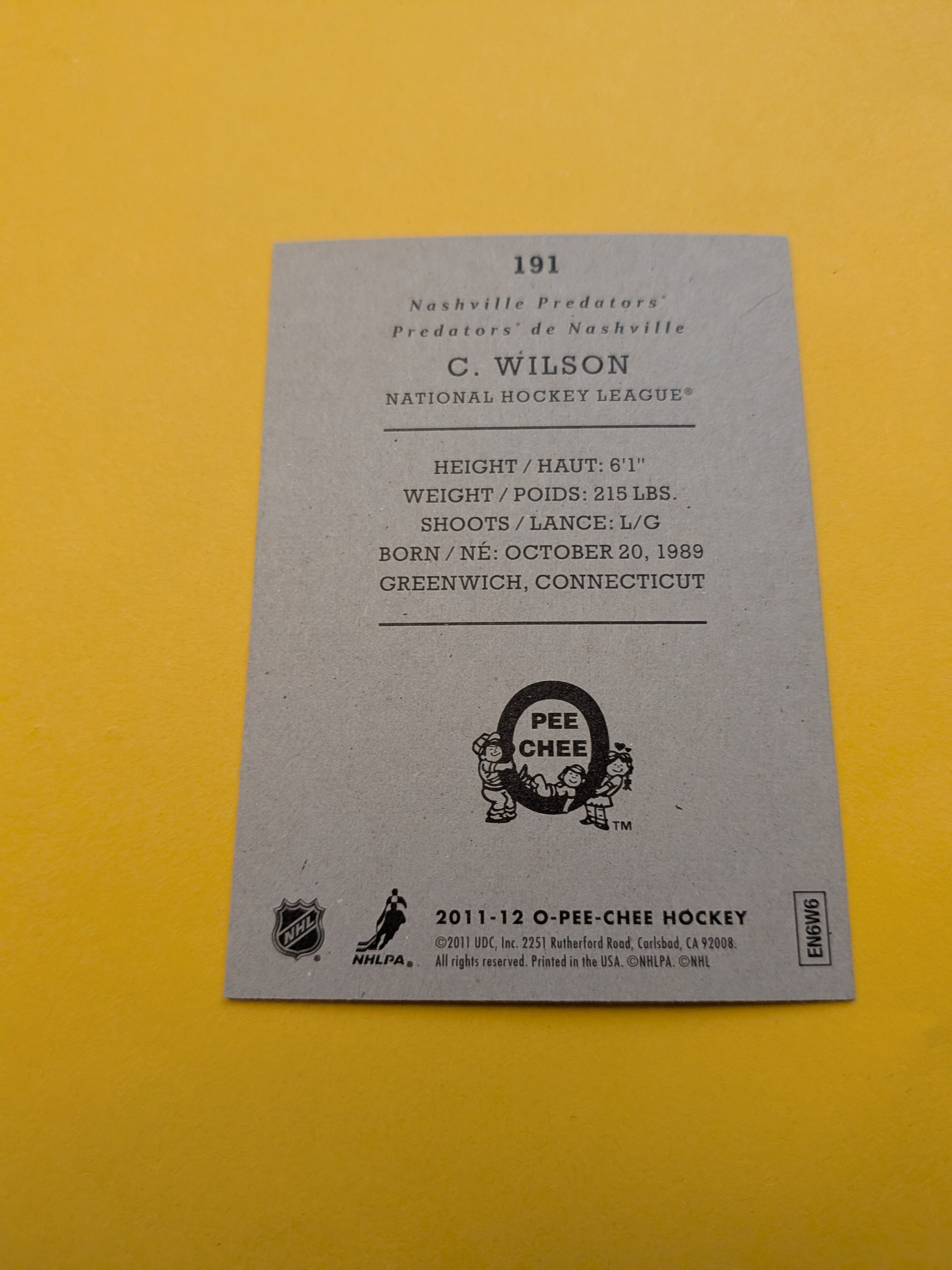 Colin Wilson Signed Nashville Predators Card G