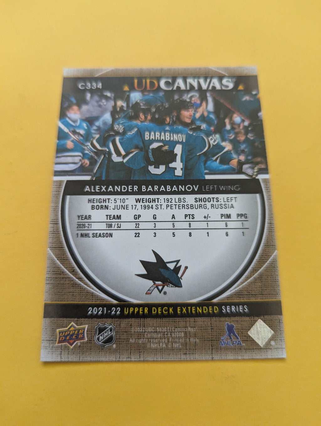 Alexander Barabanov 21-22 Upper Deck UD Canvas Card