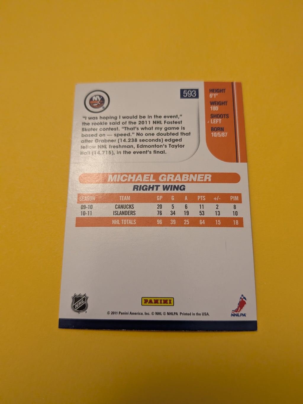 Michael Grabner Signed New York Islanders Card A