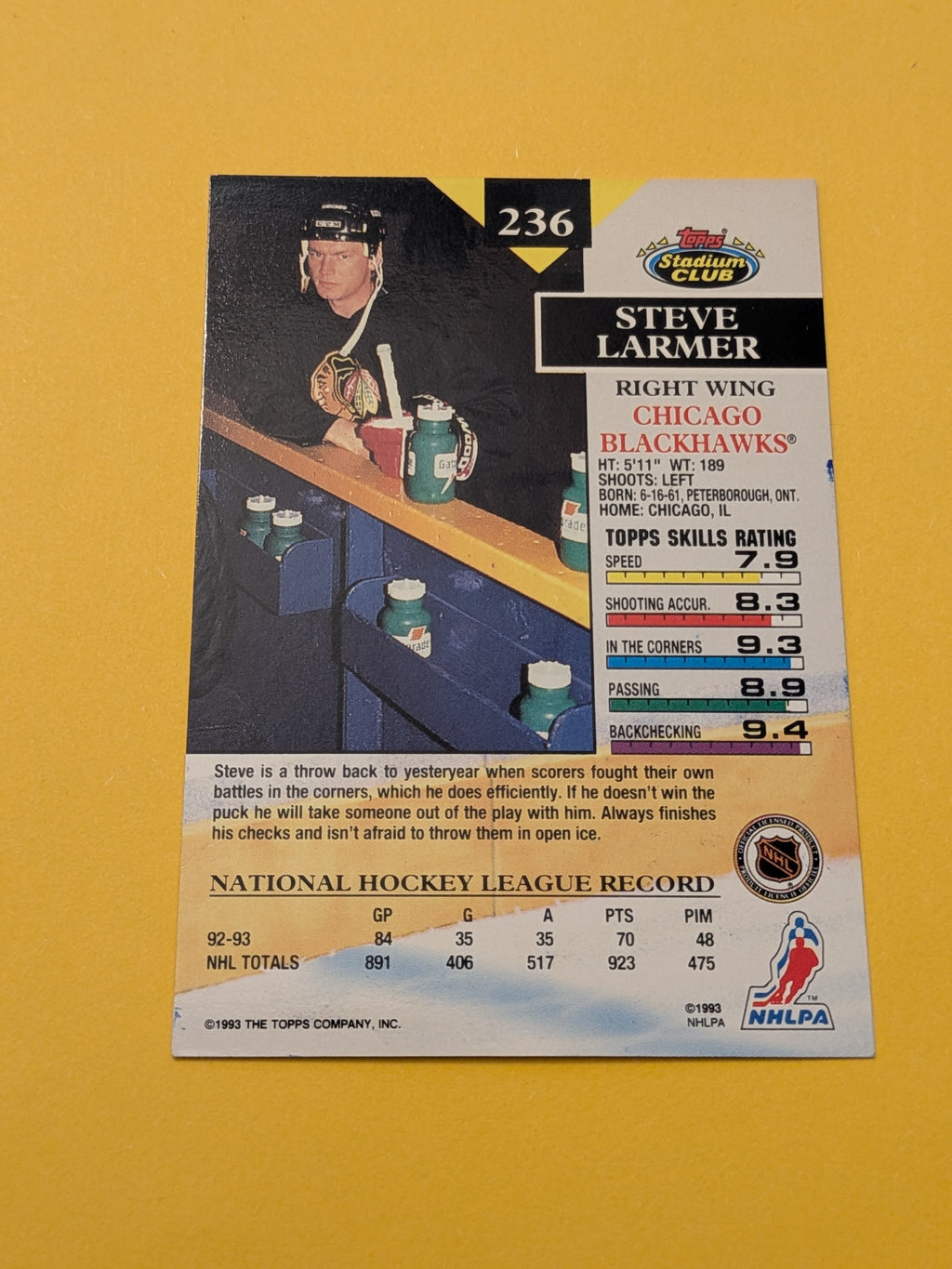 Steve Larmer Signed Chicago Blackhawks Card A