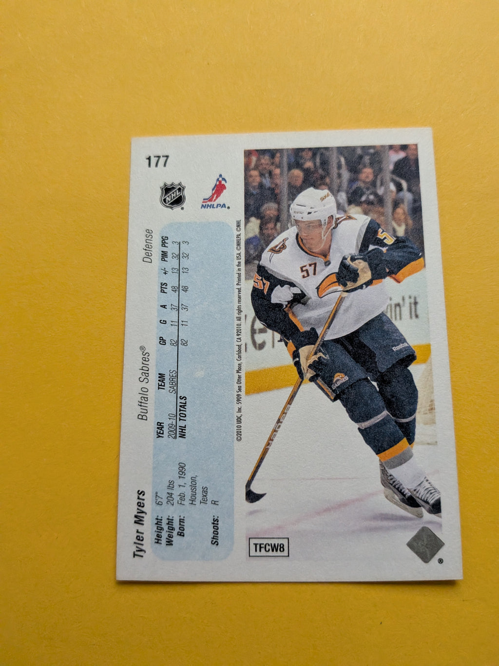 Tyler Myers Signed Buffalo Sabres Card A