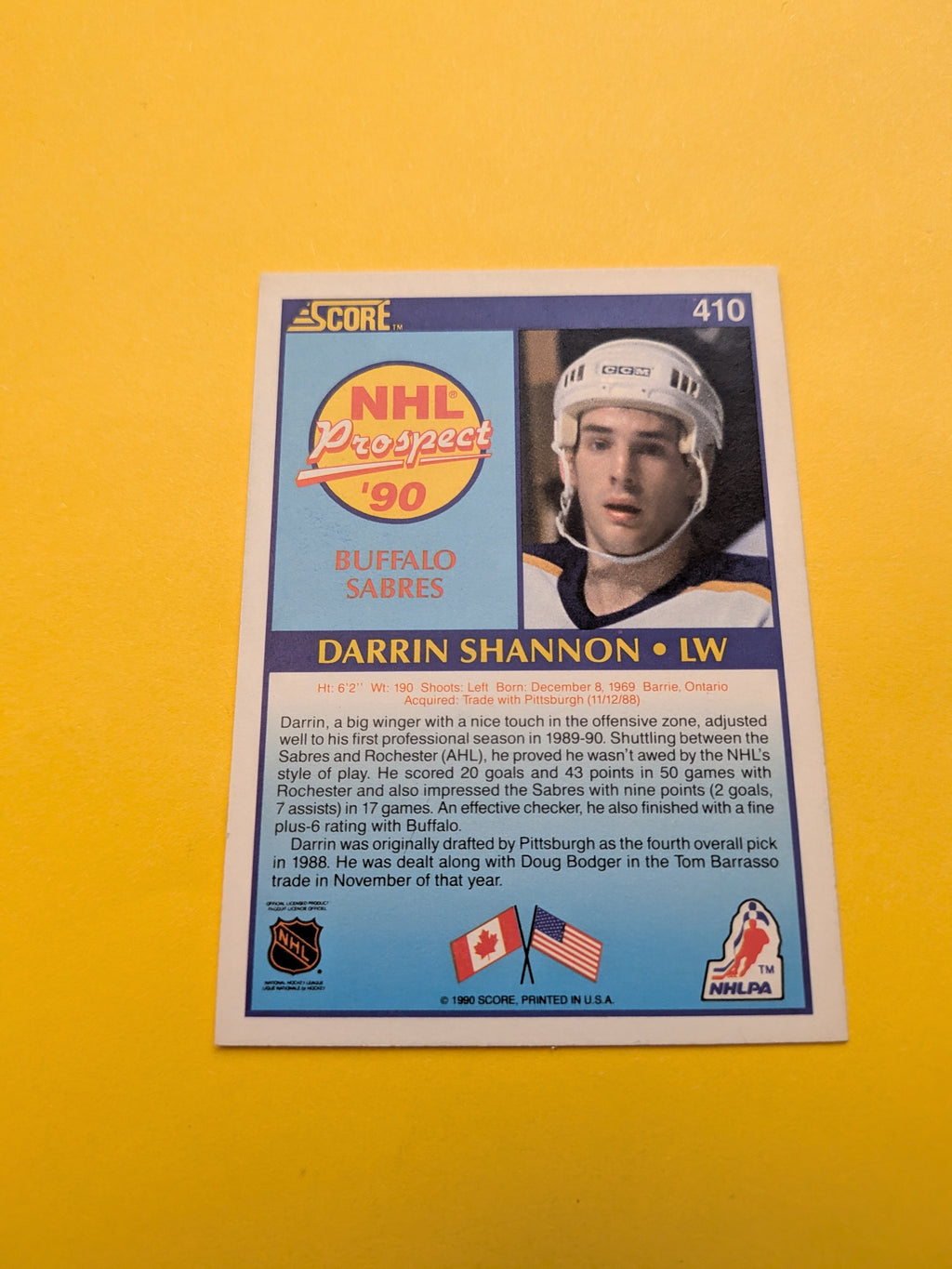 Darrin Shannon Signed Buffalo Sabres Rookie Card D