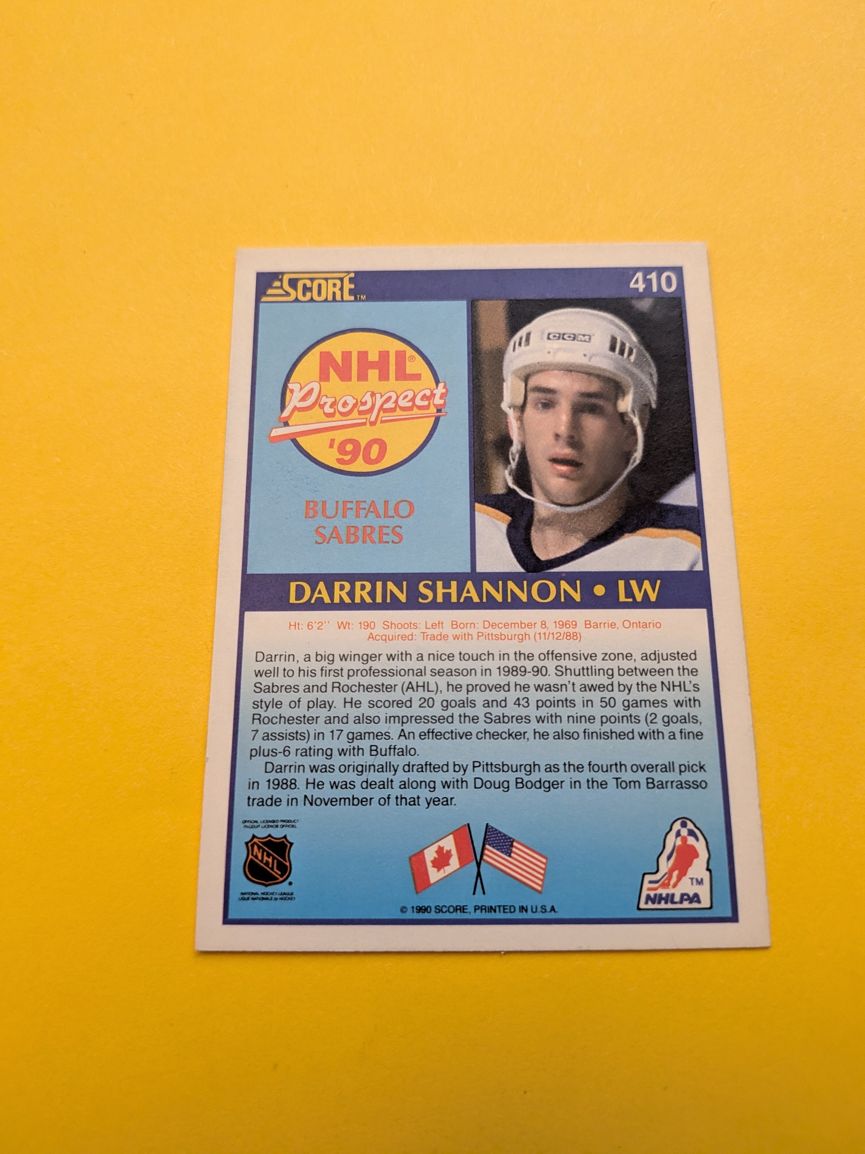 Darrin Shannon Signed Buffalo Sabres Rookie Card D