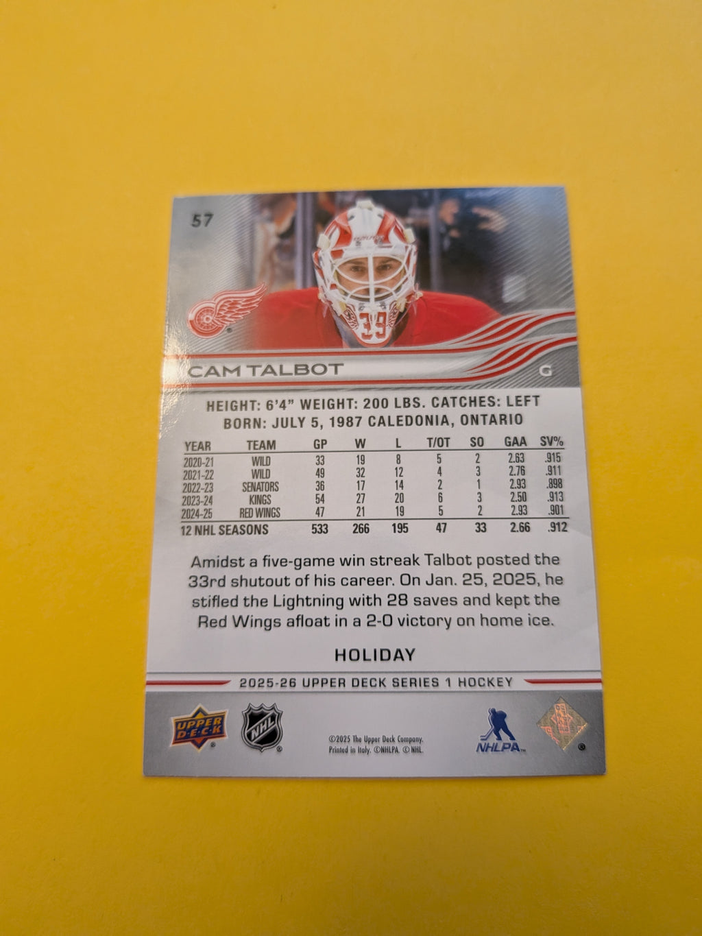 Cam Talbot 25-26 Upper Deck Green Holiday Card