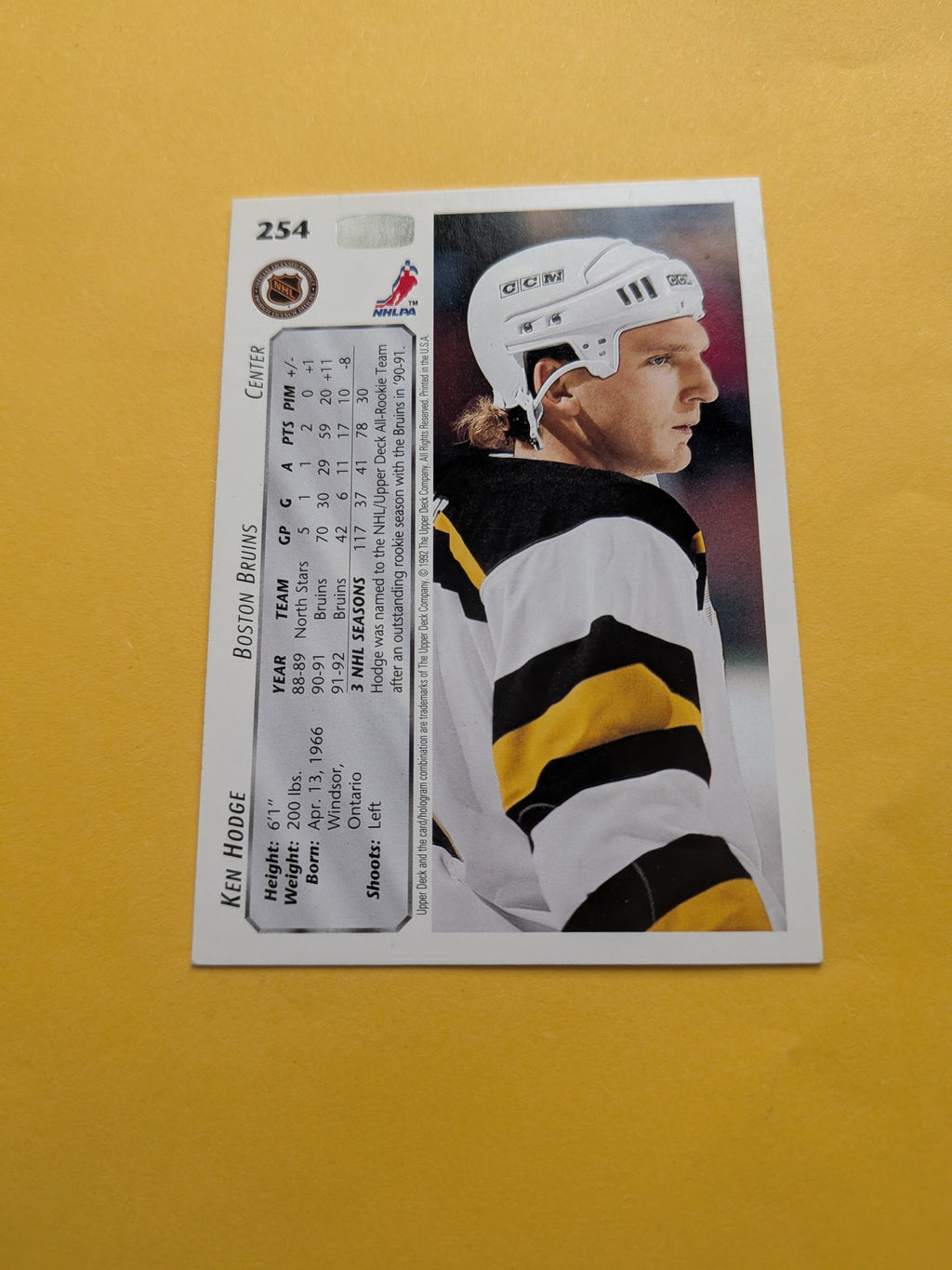 Ken Hodge Signed Boston Bruins Card B