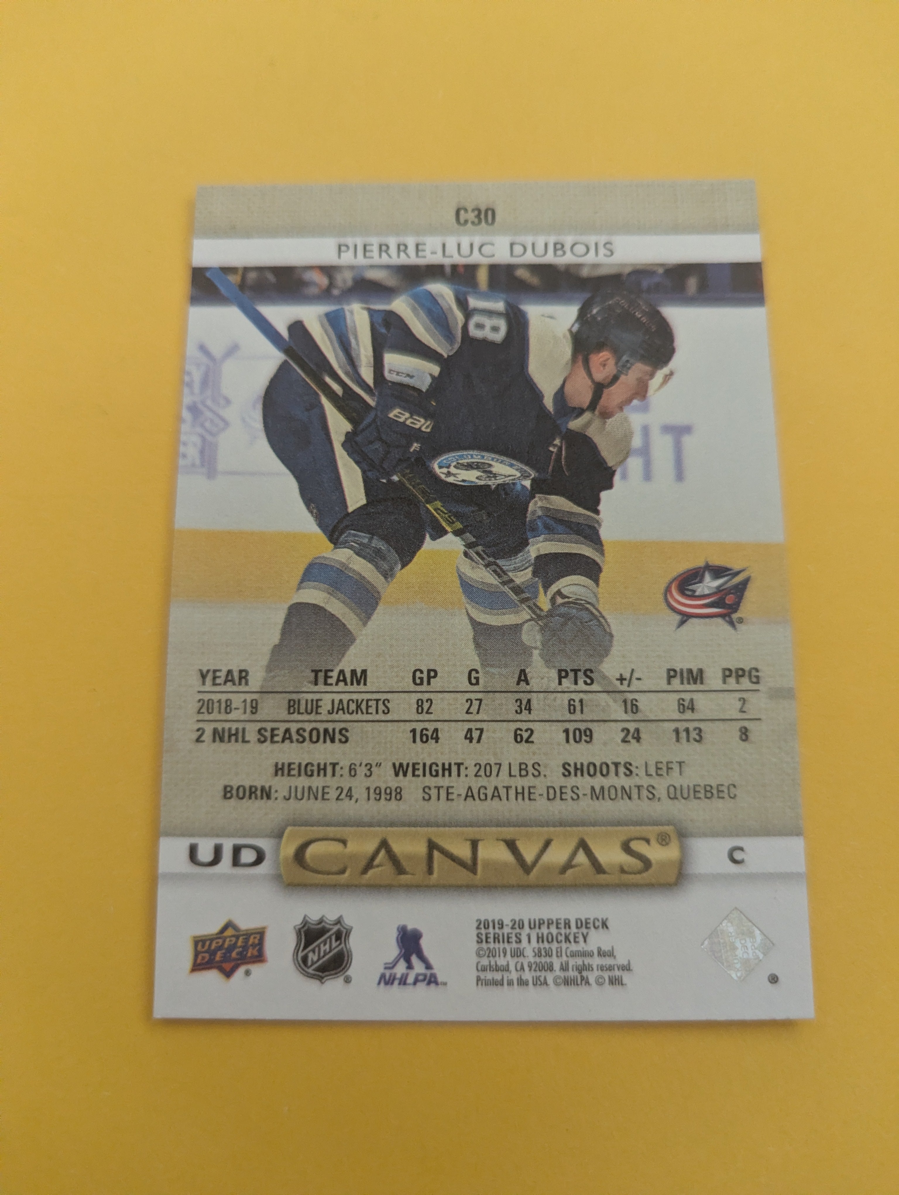 Pierre Luc Dubois 19-20 Upper Deck UD Canvas Card