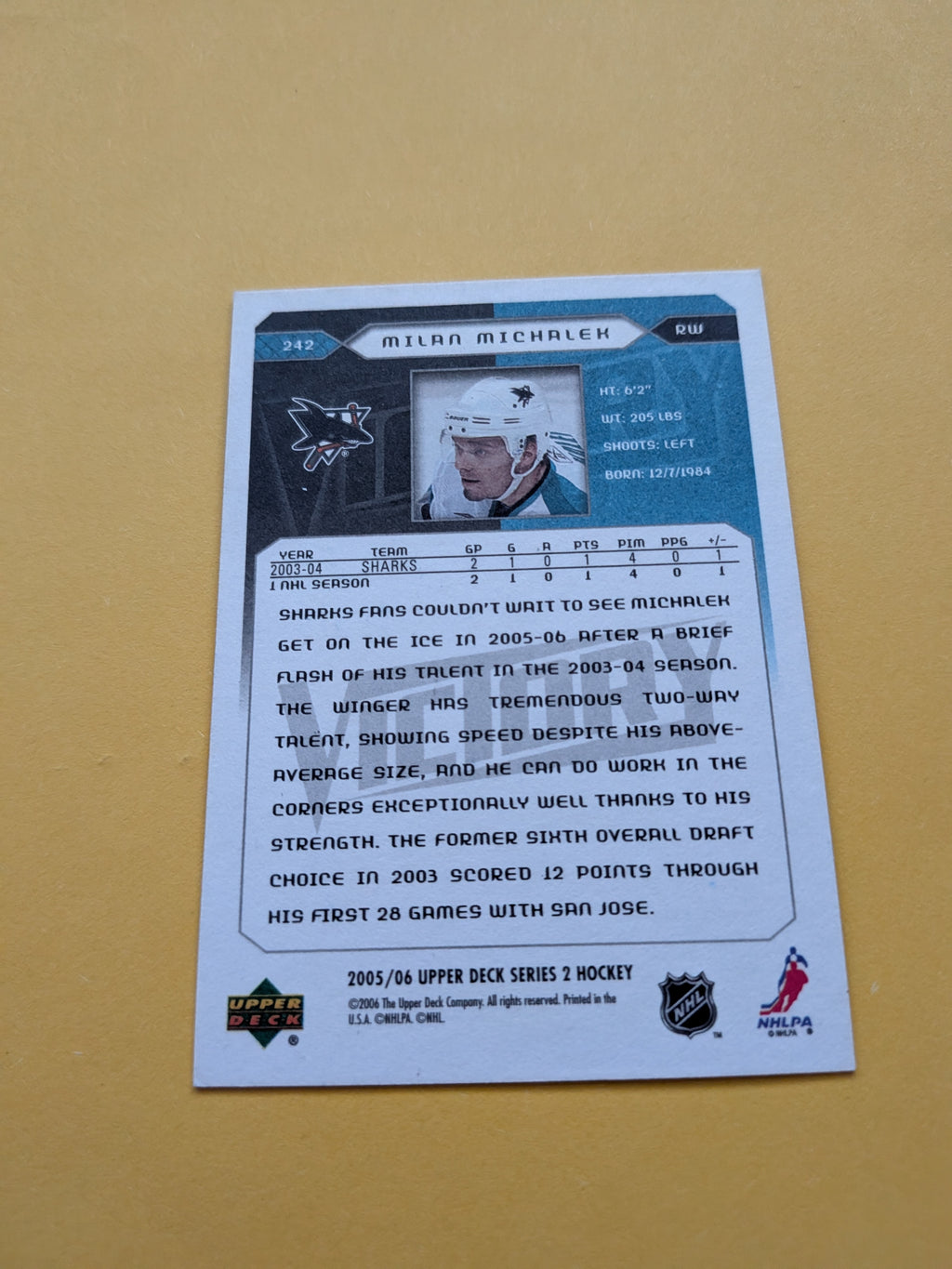 Milan Michalek Signed San Jose Sharks Card A