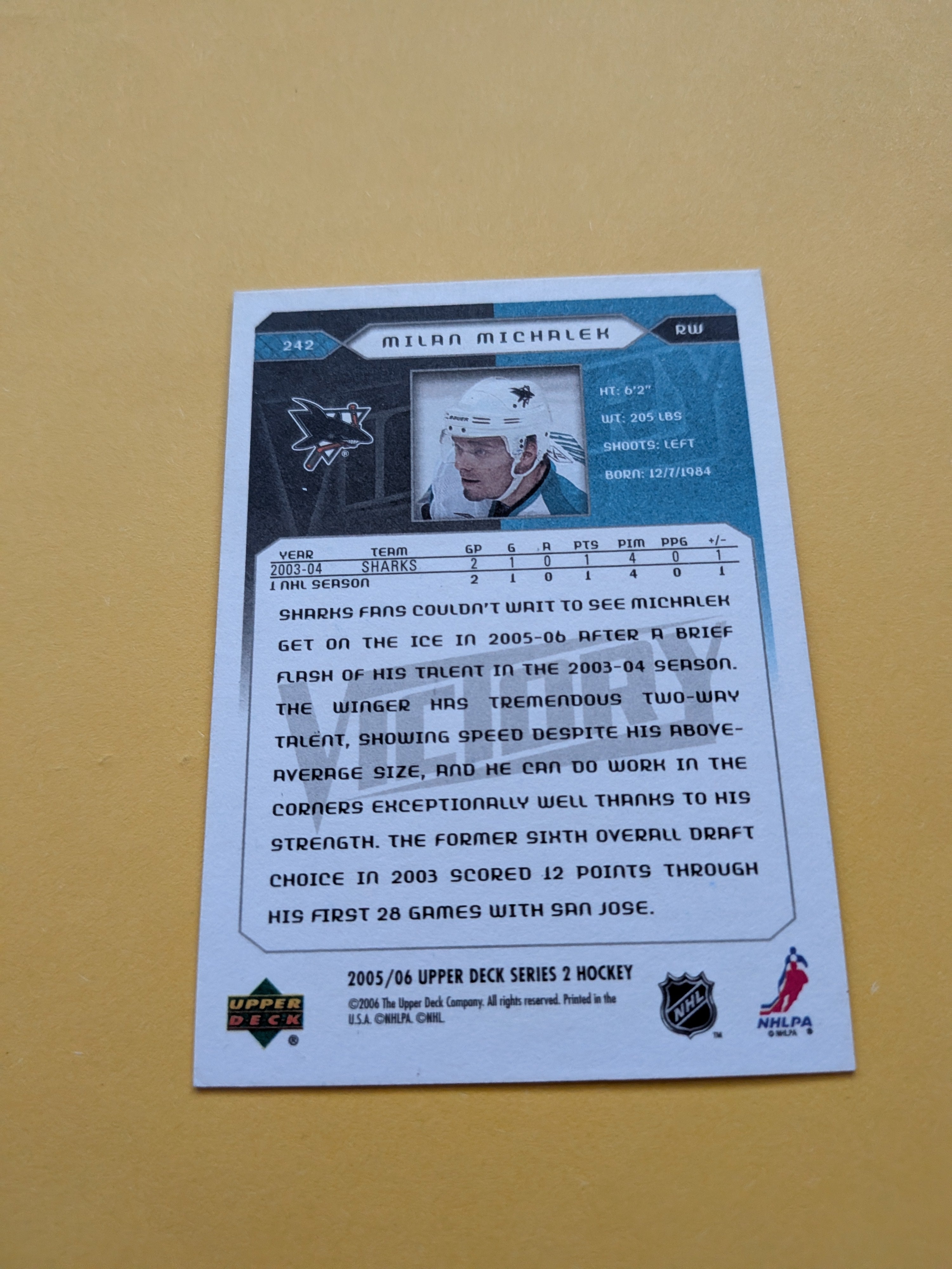 Milan Michalek Signed San Jose Sharks Card A