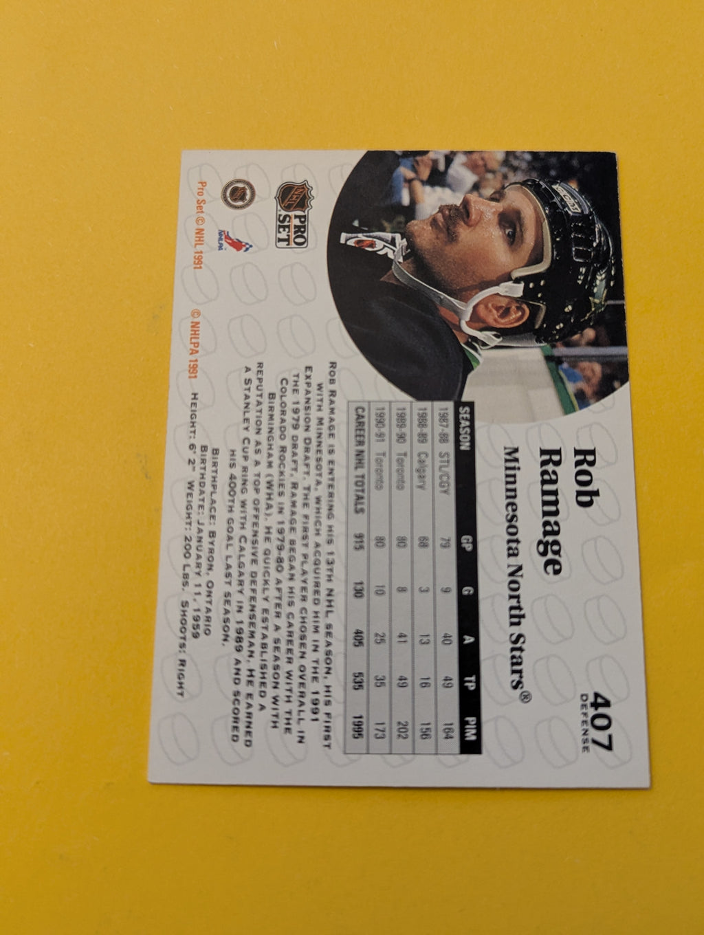 Rob Ramage Signed Minnesota North Stars Card