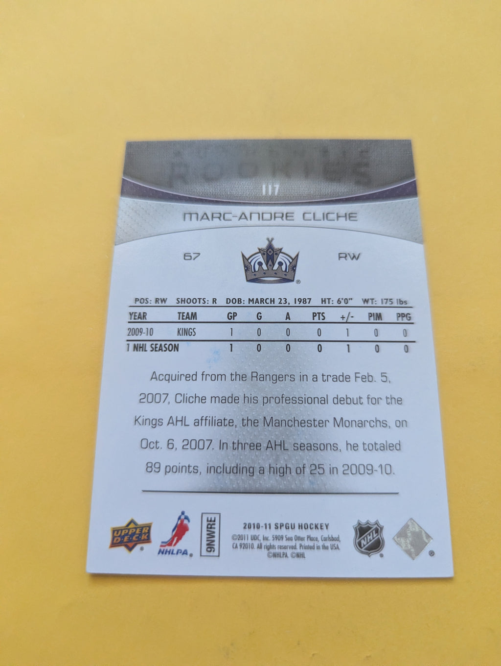 Marc Andre Cliche Signed Los Angeles Kings Rookie Card B