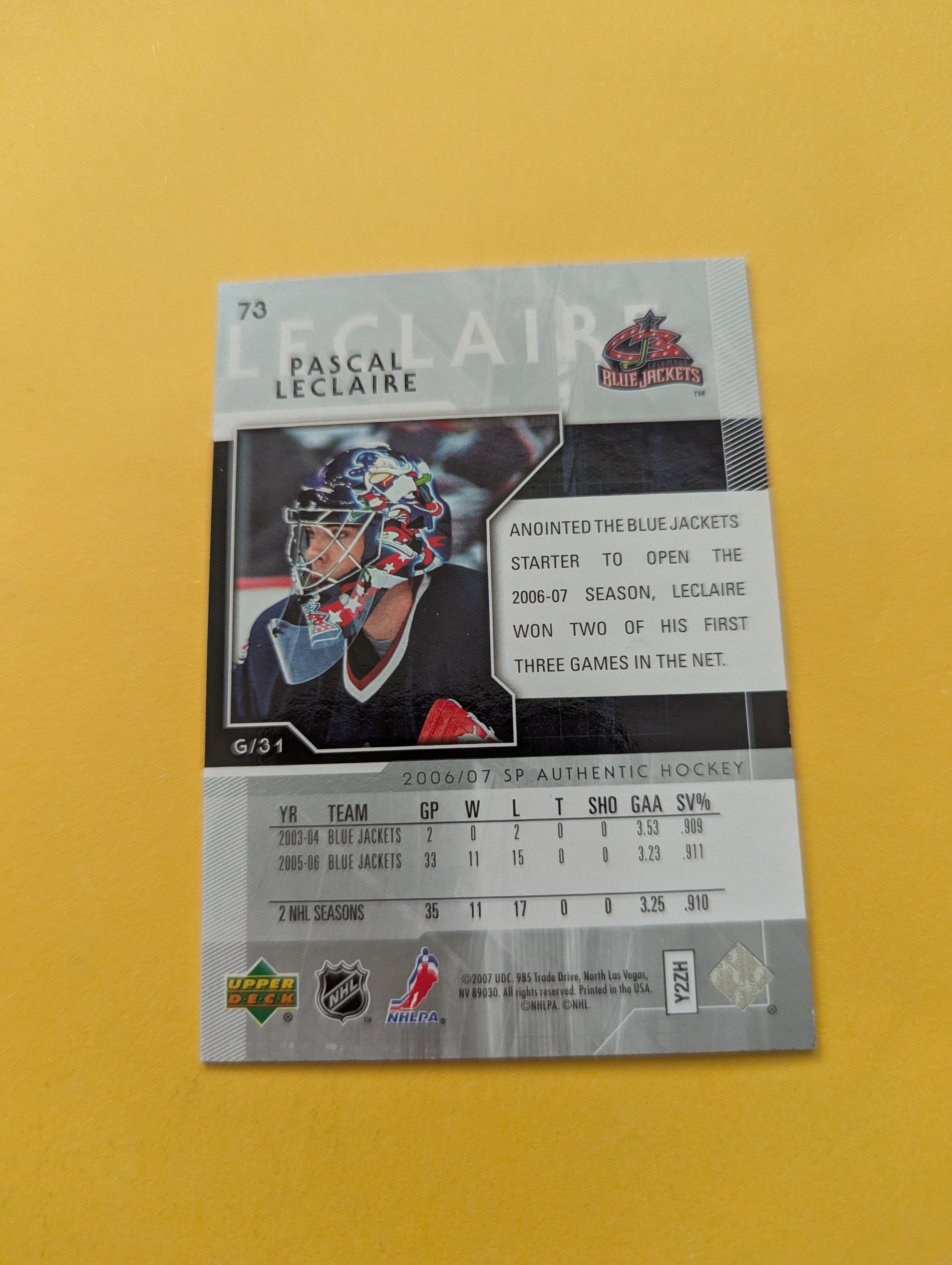 Pascal LeClaire Signed Columbus Blue Jackets Card