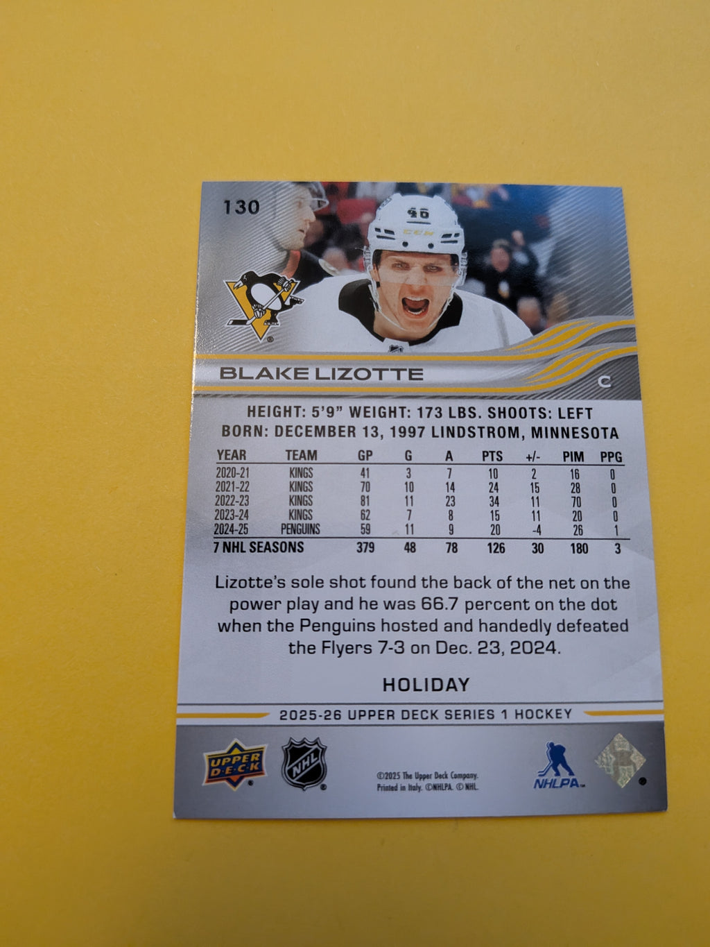 Blake Lizotte 25-26 Upper Deck Green Holiday Card