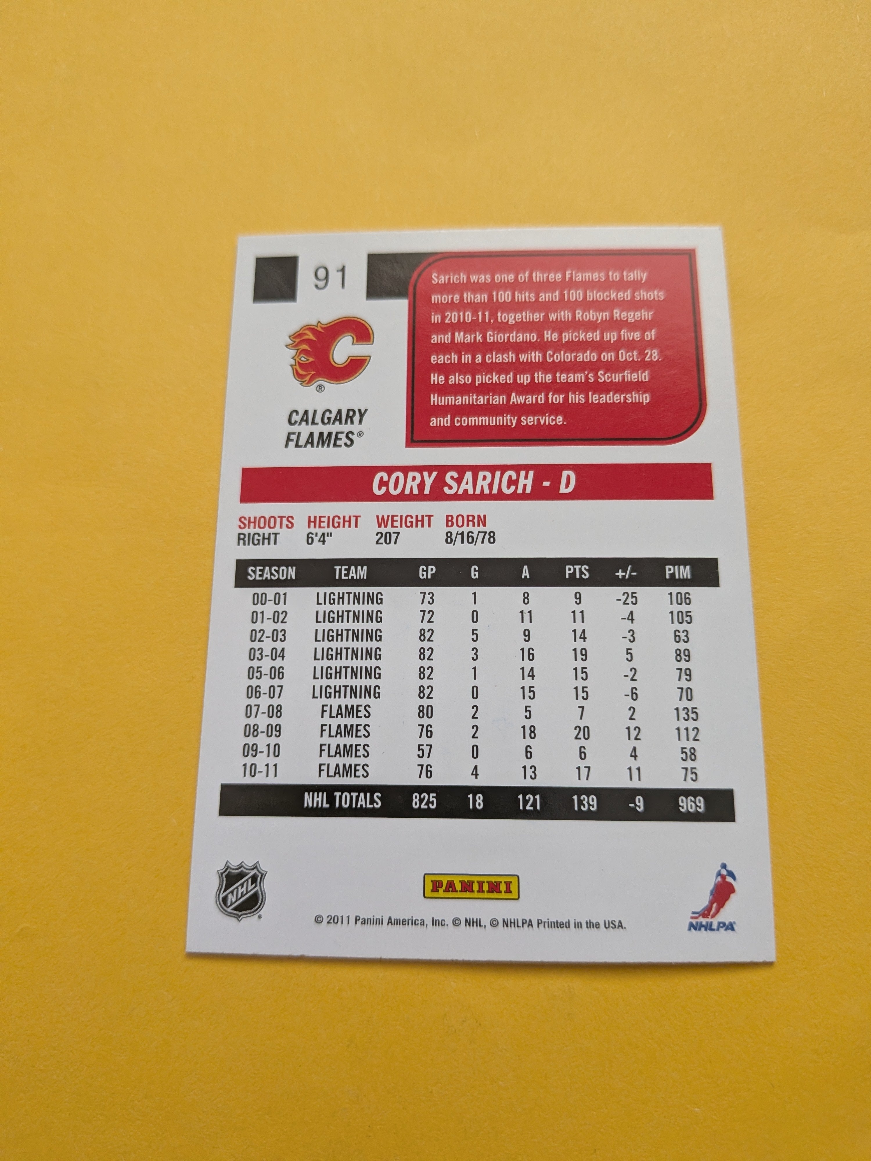 Cory Sarich Signed Calgary Flames Card F