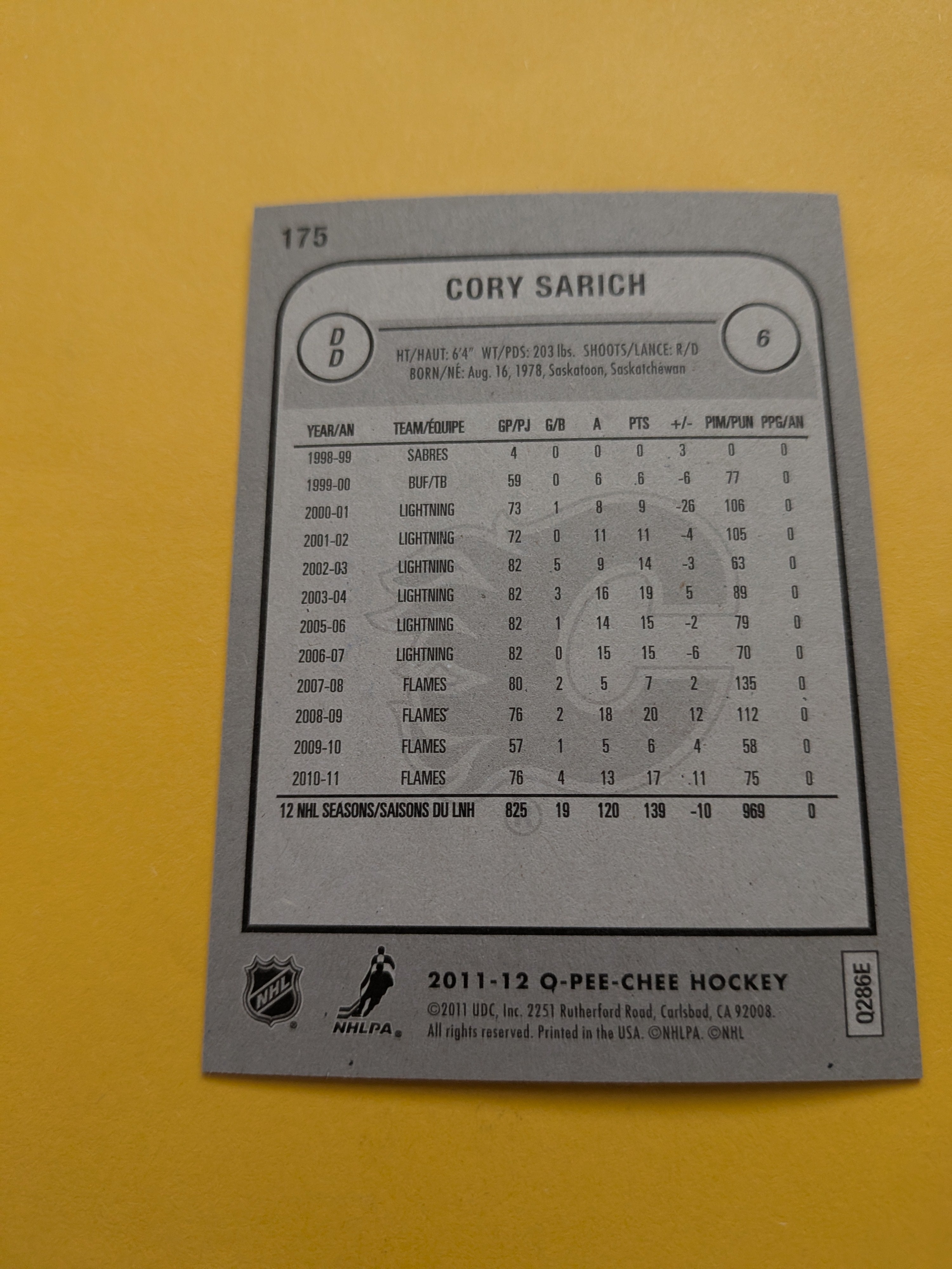 Cory Sarich Signed Calgary Flames Card D