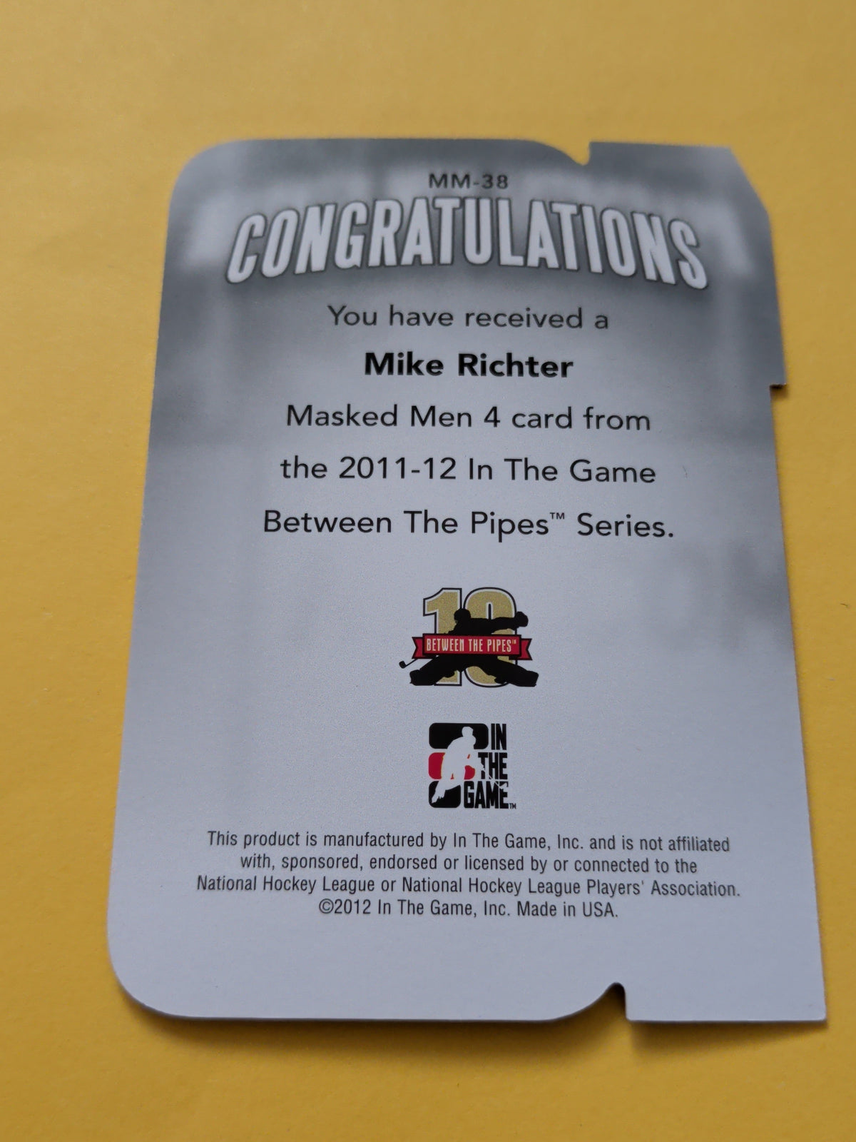 Mike Richter 11-12 ITG Between The Pipes Masked Men Card