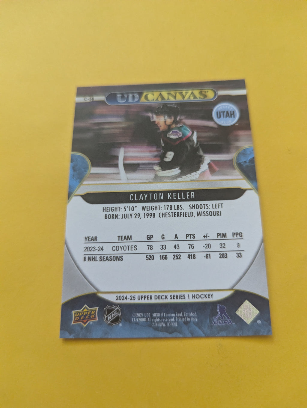 Clayton Keller 24-25 Upper Deck UD Canvas Card