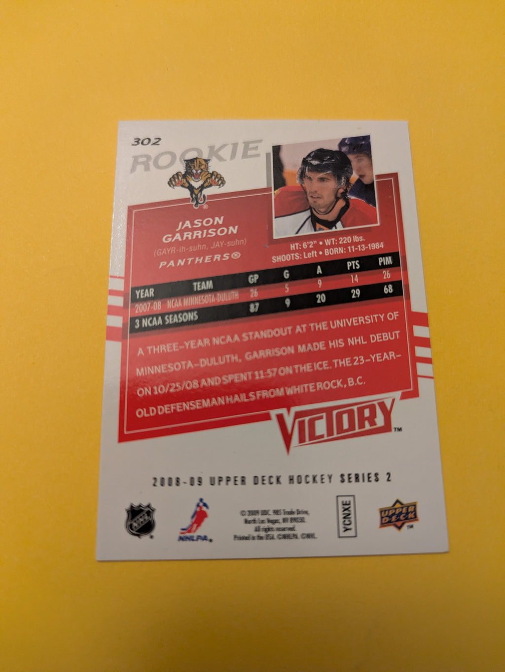 Jason Garrison Signed Florida Panthers Rookie Card