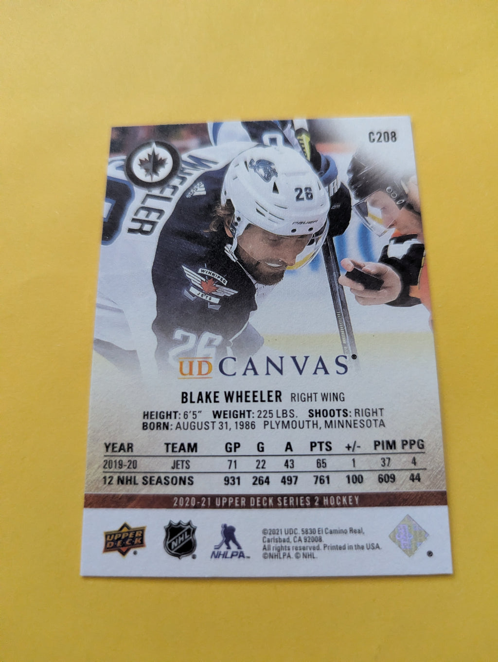 Blake Wheeler 20-21 Upper Deck UD Canvas Card