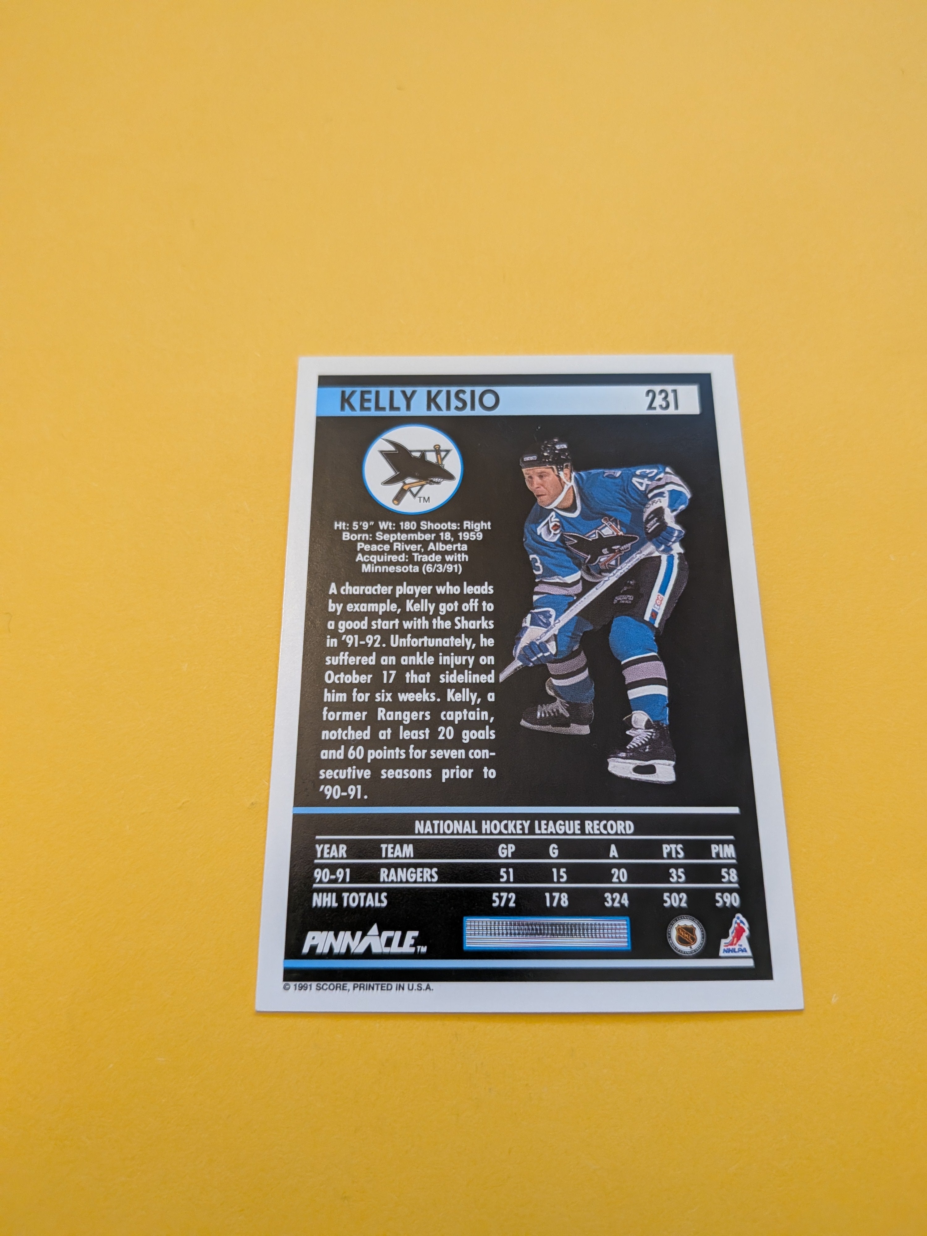 Kelly Kisio Signed San Jose Sharks Card L