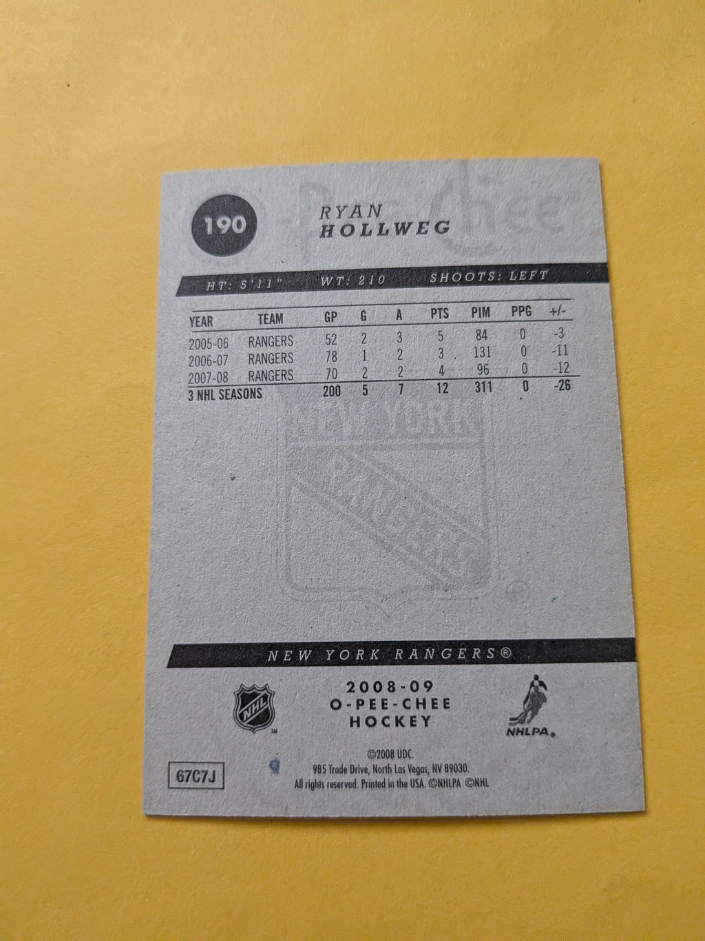 Ryan Hollweg Signed New York Rangers Card A