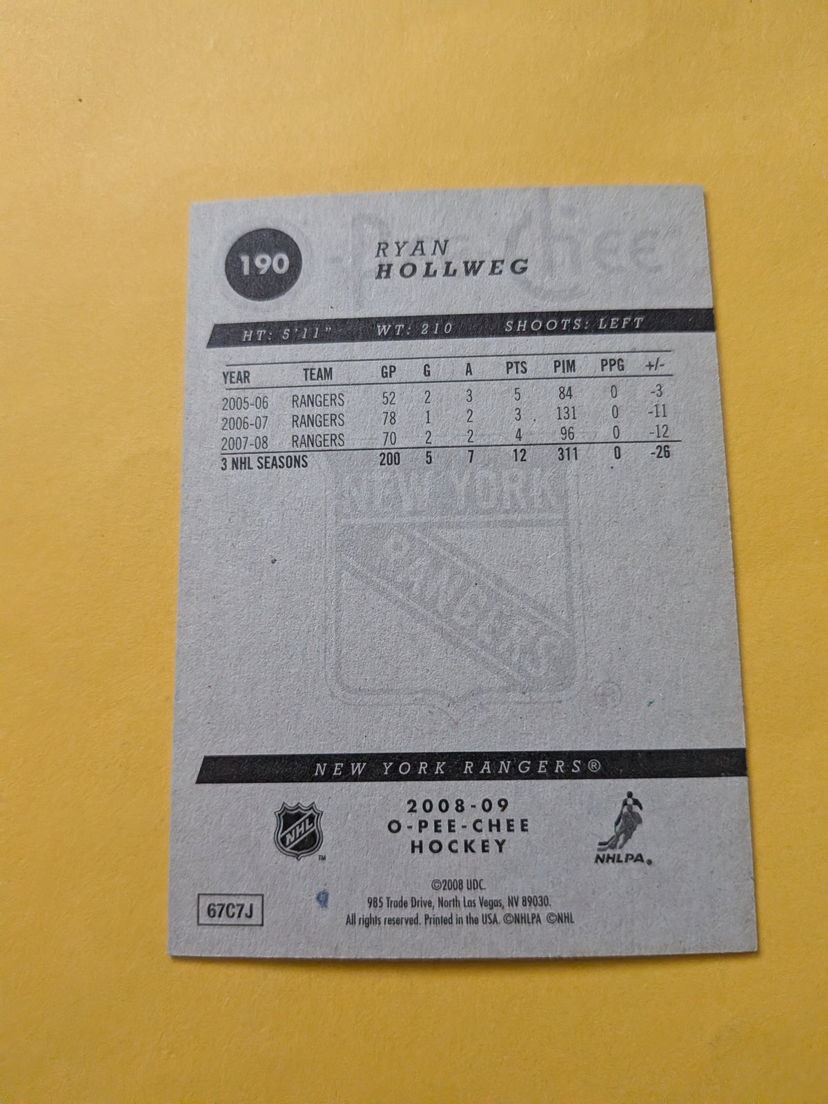 Ryan Hollweg Signed New York Rangers Card A