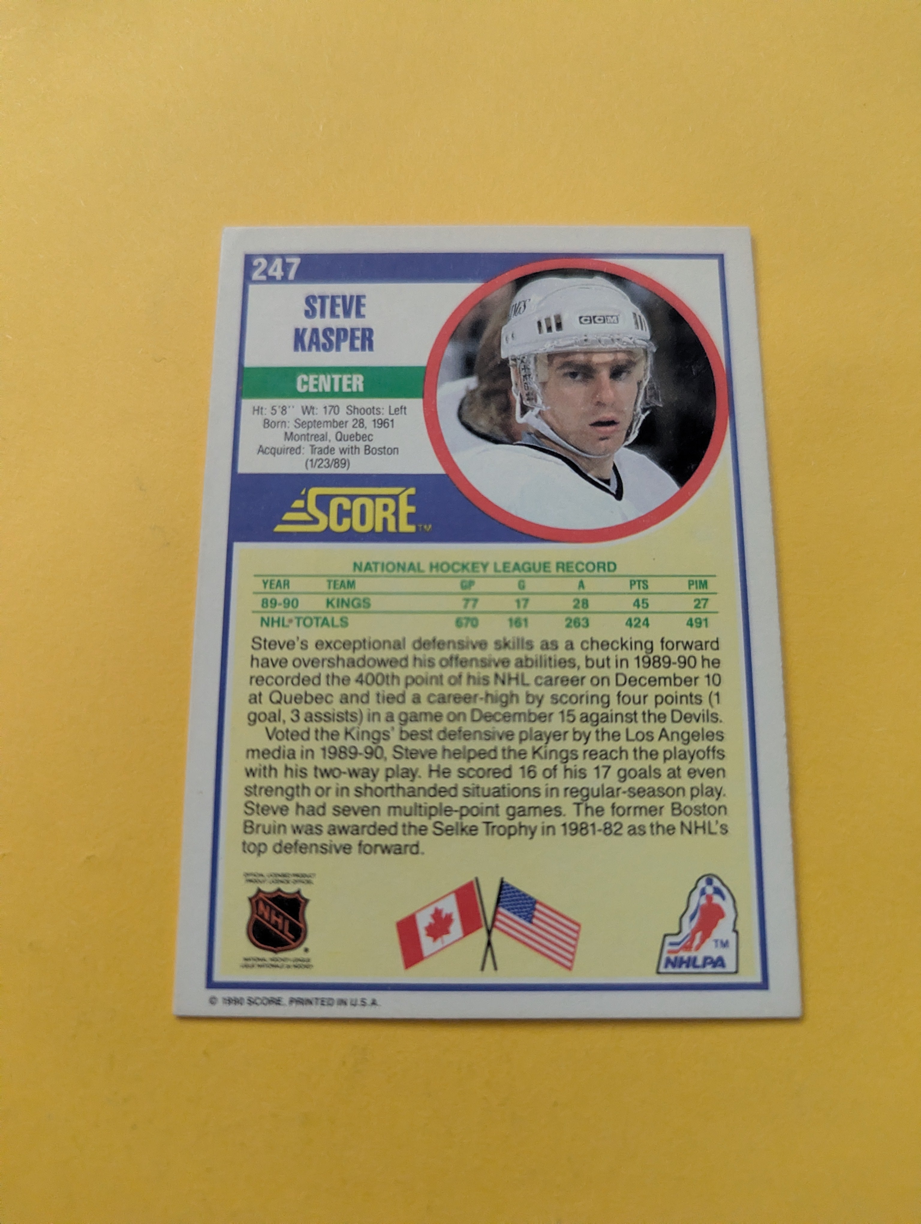 Steve Kasper Signed Los Angeles Kings Card