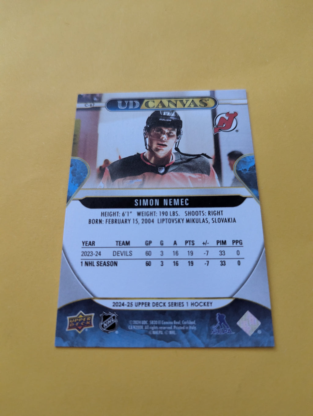 Simon Nemec 24-25 Upper Deck UD Canvas Card