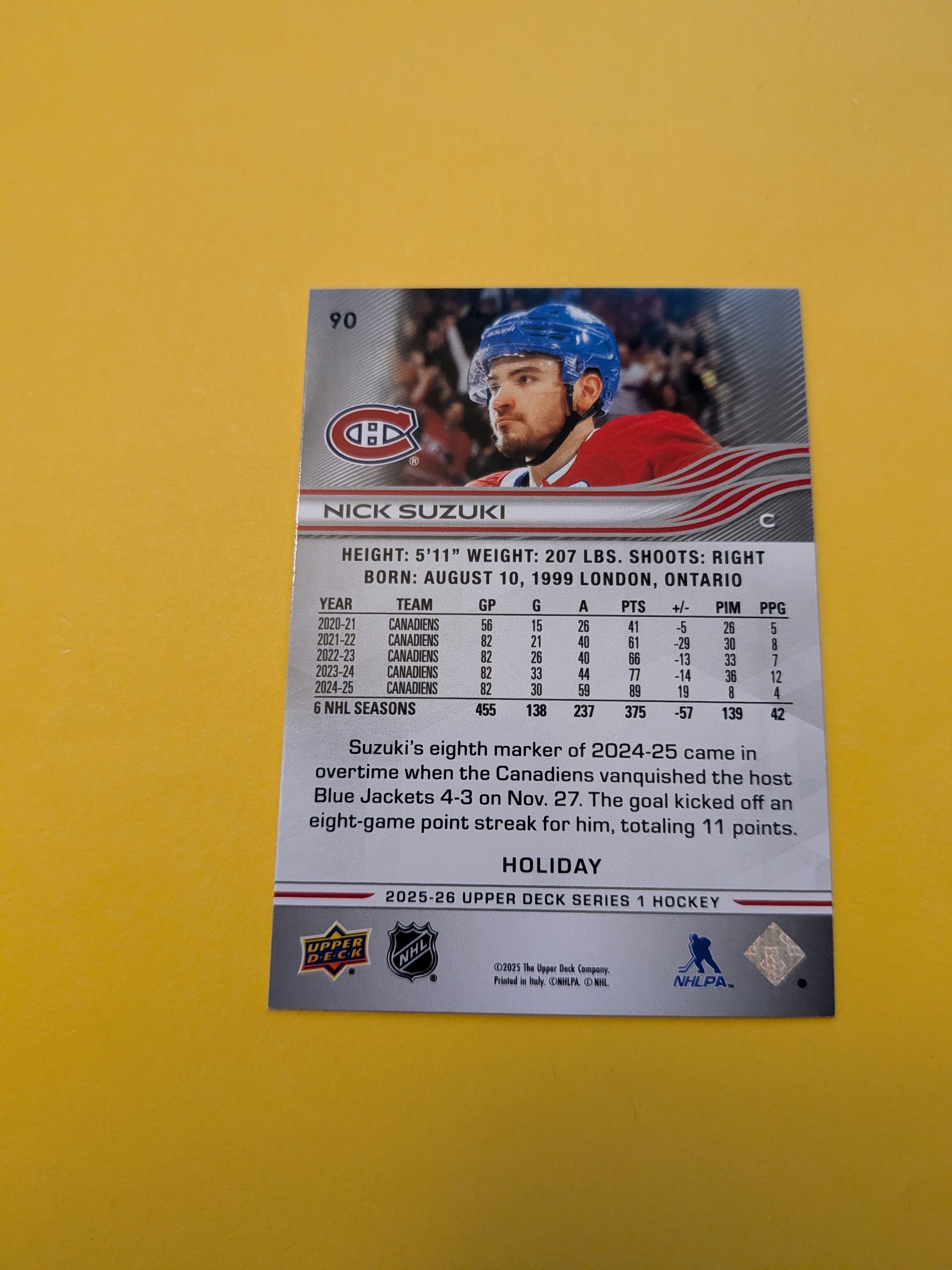Nick Suzuki 25-26 Upper Deck Green Holiday Card