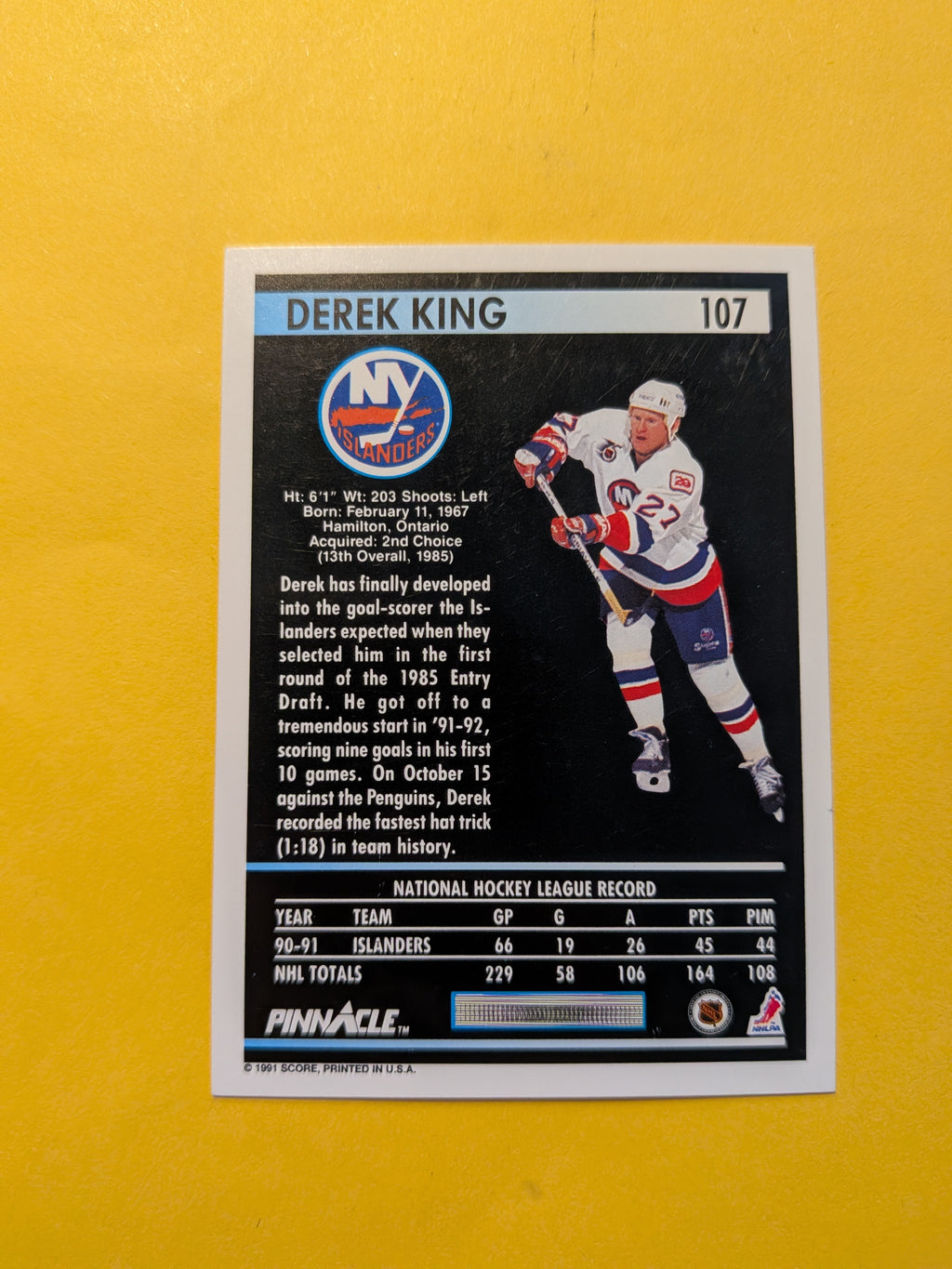 Derek King Signed New York Islanders Card B