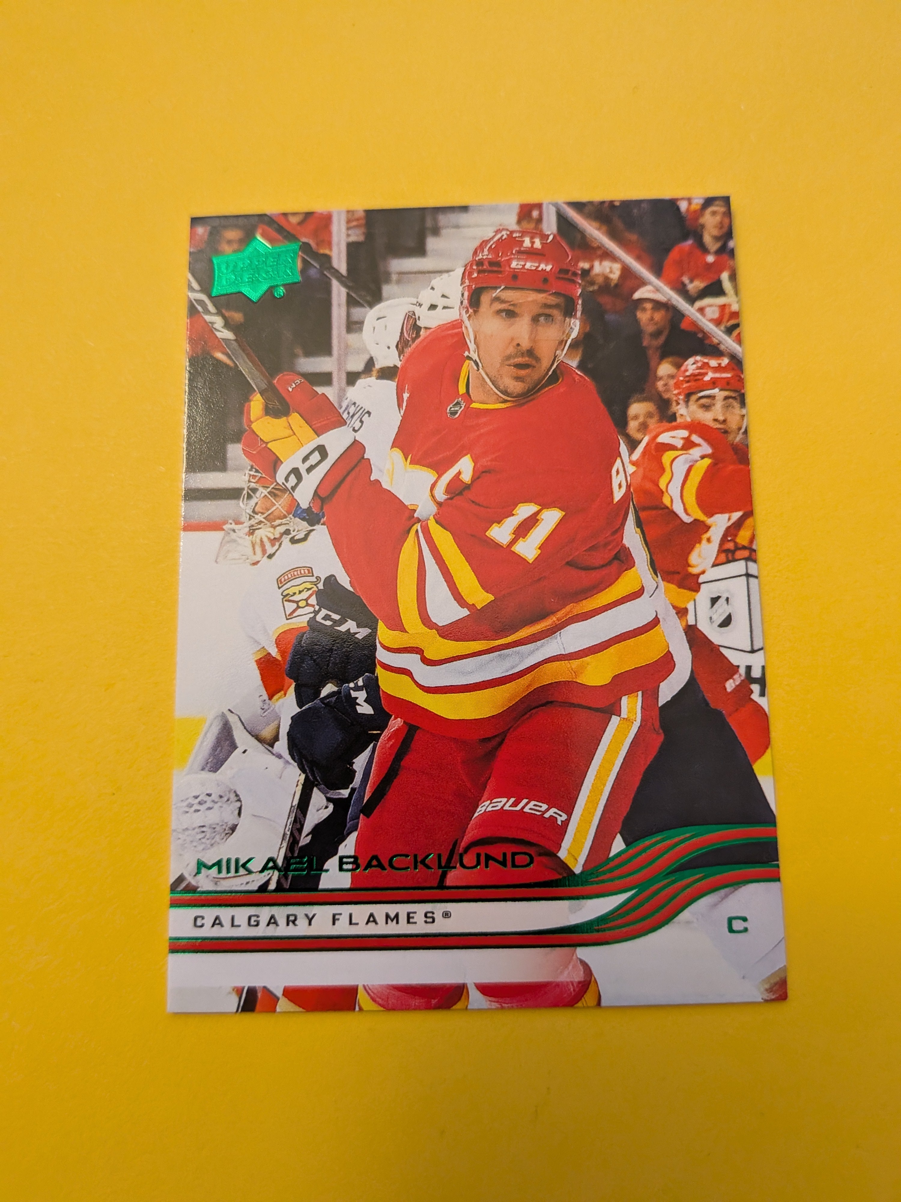 Mikael Backlund 25-26 Upper Deck Green Holiday Card