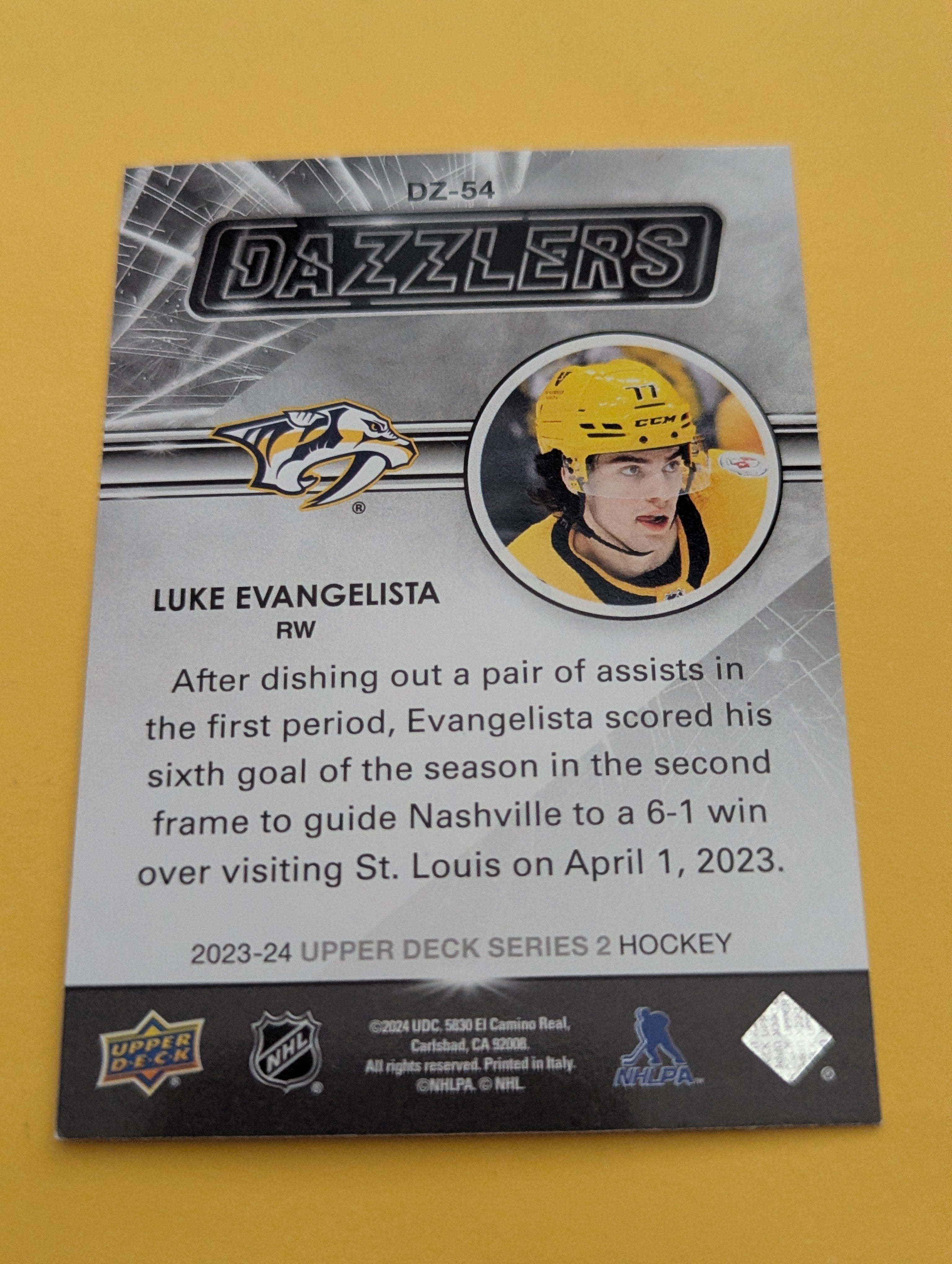 Luke Evangelista 23-24 Upper Deck Dazzlers Orange Card