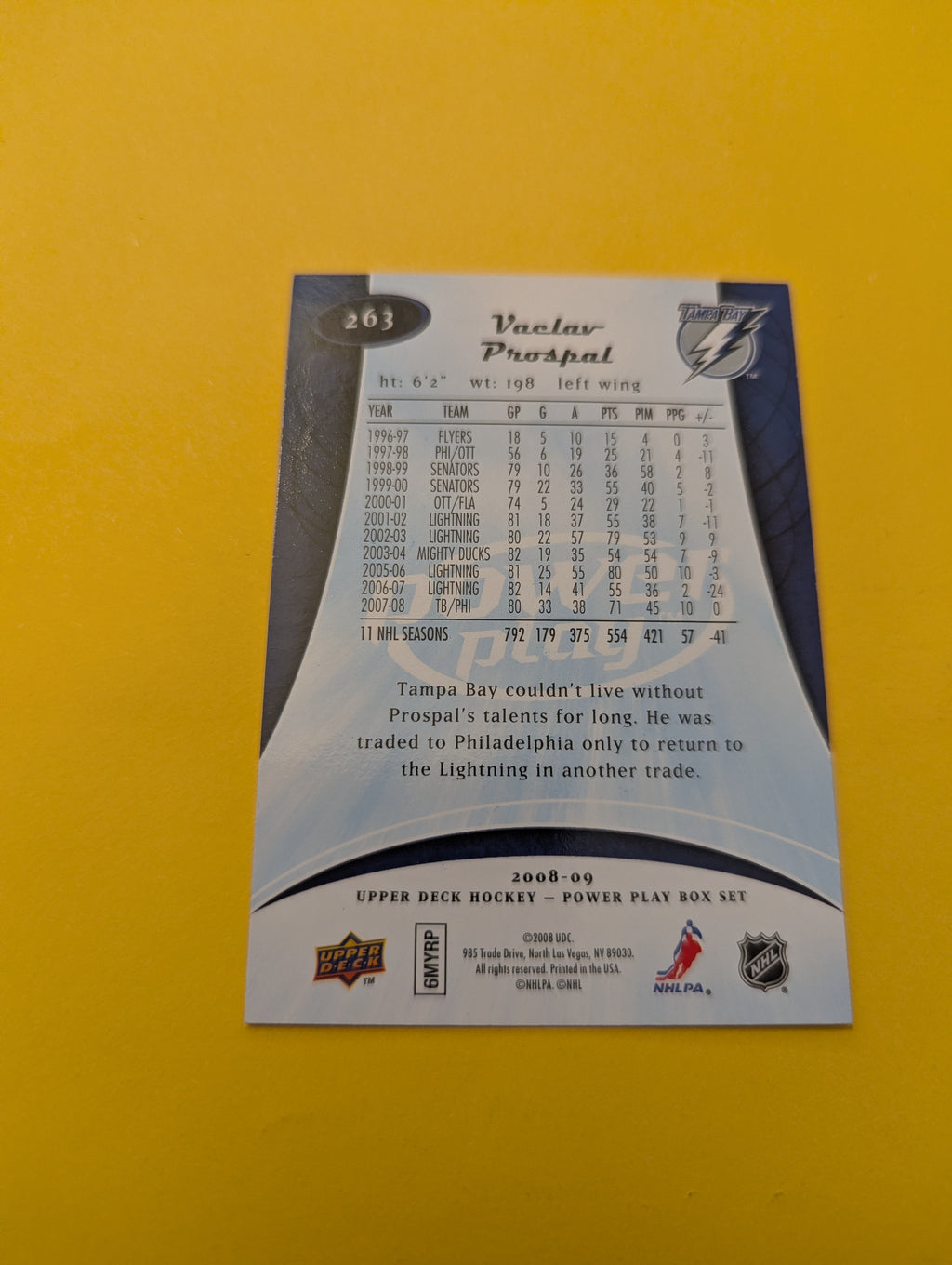 Vaclav Prospal Signed Tampa Bay Lightning Card
